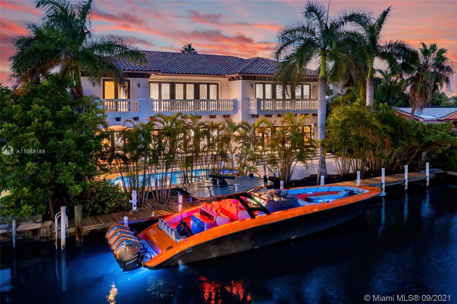 Welcome to this spectacular Mediterranean Mansion in the exclusive waterfront neighborhood of Eastern Shores.  As you pull into the driveway the Curb Appeal is breathtaking. Designed with taste, this lavish home features 6 Bedrooms and 6.5 Bathrooms. An open entry with high ceilings when you come inside, large gourmet Kitchen with spacious bar, gas range and island. Other features include a Mosaic pool with jacuzzi, large family room, a formal dining room, a theater room and a fully equipped dock with 80 Feet of Dockage on a wide canal. No fixed bridges to the intracoastal! 24/7 Gated community.
