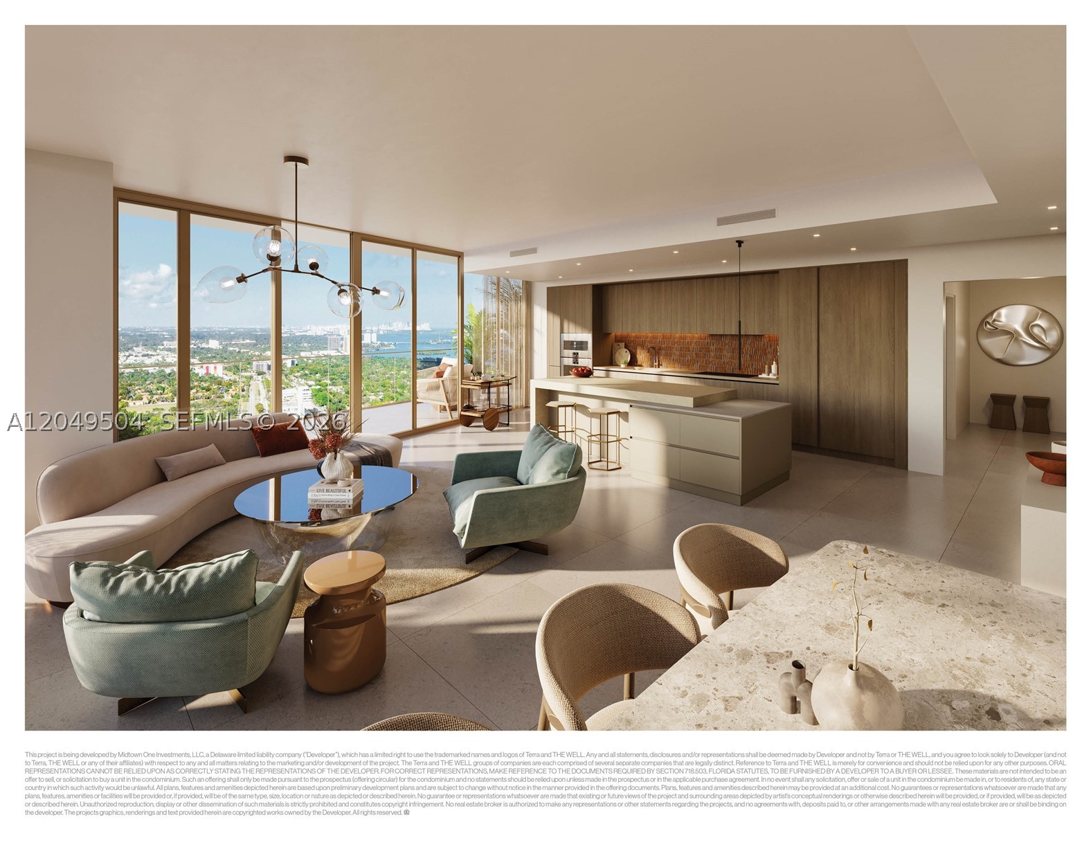 This thoughtfully designed 2-bed/2.5 bath residence offers and an expansive terrace with 9’6” depth, 11’ ceilings, split floorplan, private elevator access, Jean-Georges designed kitchen with Gagganau suite of appliances including gas cooking and dedicated wine fridge. Interiors by Yabu Pushelberg showcase an elegant palette of premium stone and wood finishes.
A collaboration between Multi Michelin-starred über-chef Jean-Georges Vongerichten and Terra Group and Lion Development, Miami Tropic will be a 49-story luxury condominium with 338 residences with 1-4 bedroom floor plans, immersed with foliage and inspired by the tropical Miami landscape. Residents will have private access to over 80,000 square feet of amenities on five floors, including a fully appointed wellness center offered by the Well, squash court, several pools, full-service poolside restaurant, spa with treatment rooms, hot and cold plunges, several coworking and entertainment spaces. 49th floor rooftop amenity level with an additional pool, private dining rooms, bar, and lounge.  29,000 square feet of ground-level retail will include the trilogy of Vongerichten’s ABC restaurants: Kitchen, Cocina and V.  
Located in the Midtown/Design District neighborhood, Miami’s most innovative neighborhood for fashion, design, art, architecture & dining. Estimated completion in Q1, 2029.