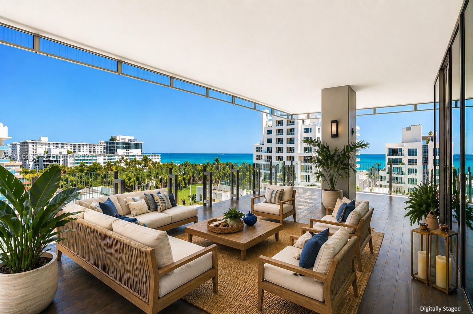 Special features are: 1) the most desirable neighborhood: SOUTH OF FIFTH, 2)Across from the beach where a beach attendant is ready to welcome you and serve you! 3) 10ft ceilings, 4) all impact glass, 5) private elevator takes you directly into your home, 6) wrap around outdoor terraces larger than interior, 2,039 SF for those who enjoy outdoor living, 7)the most exclusive boutique condo with only 10 residences...become one of the lucky 10!

Suspended between sea and sky in prestigious South of Fifth neighborhood, GLASS, is a rare architectural gem by visionary René González. With only ten bespoke residences—one per floor his boutique tower redefines South of Fifth living through minimalist design and panoramic beauty. This full-floor residence features 2 bedrooms, 2.5 baths, and an expansive 2,039 sf. wraparound terrace—larger than its interior offering uninterrupted 360° views of the ocean, park, and city. Ten-foot ceilings and floor-to-ceiling glass walls fill every room with natural light, creating an atmosphere of effortless sophistication. Residents enjoy world-class amenities including a private beach club, resort-style pool, and state-of-the-art fitness center all within the serenity of South of Fifth