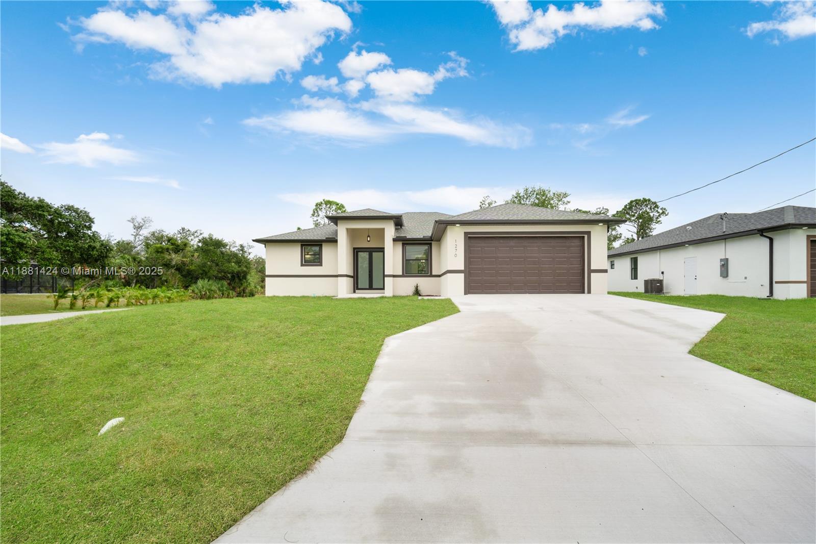 Fantastic custom made home!  It is the twin to 1278 Miliken next door, yet it is on a corner lot. And just like its neighbor, there’s nothing “builder grade” about it. Impact windows and doors, full irrigation system, & upgraded finishes throughout set this home apart from the basic new builds you’ll see nearby. Open-concept design flows easily from the kitchen to the living space, while the split-bedroom layout ensures comfort and privacy. Primary suite offers a spacious retreat with a spa-inspired bath. NO ASSOCIATION - NO CDD!  The location is just as appealing — only minutes from Centennial Park  with its pool and recreational amenities, plus convenient access to shopping, dining, and medical services.  Seller is offering the buyer $10,000.00 to be used towards the buyers' closing costs.