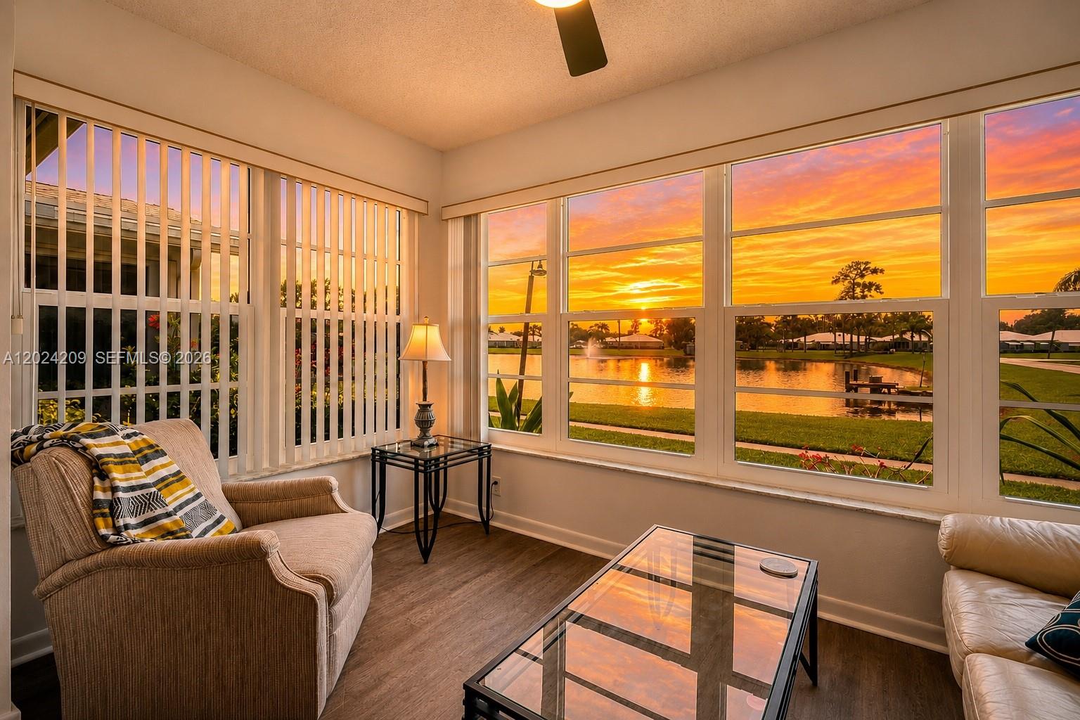 Welcome to this bright and beautifully updated turnkey lakefront villa in the highly desirable 55+ High Point of Delray West community. This move-in-ready 1BR/2BA home offers 1,060 SF of comfortable living space with fresh interior paint, abundant natural light, and a warm modern feel throughout. Features include vinyl plank flooring in the main living areas, remodeled kitchen with granite countertops, solid wood cabinetry, stainless steel appliances, updated bathrooms, impact windows, new A/C, and new hot water heater. Furniture may remain for buyer convenience, offering an easy turnkey opportunity.

Enjoy peaceful lake views from the enclosed front sunroom currently used as a den, as well as from the main living area. Morning sunlight fills the villa with warmth while evening sunsets reflect beautifully over the lake. The sound of the fountain, lush landscaping, and blooming tropical plants create a calm and relaxing atmosphere.

High Point of Delray West is an active 55+ community offering a heated pool, clubhouse, tennis, pickleball, shuffleboard, billiards, and planned social activities. Conveniently located near shopping, restaurants, movies, places of worship, I-95, the Turnpike, Downtown Delray, and the beach. Washer/dryer facilities located in each 4-unit building. A peaceful, light-filled home ready to enjoy from day one.