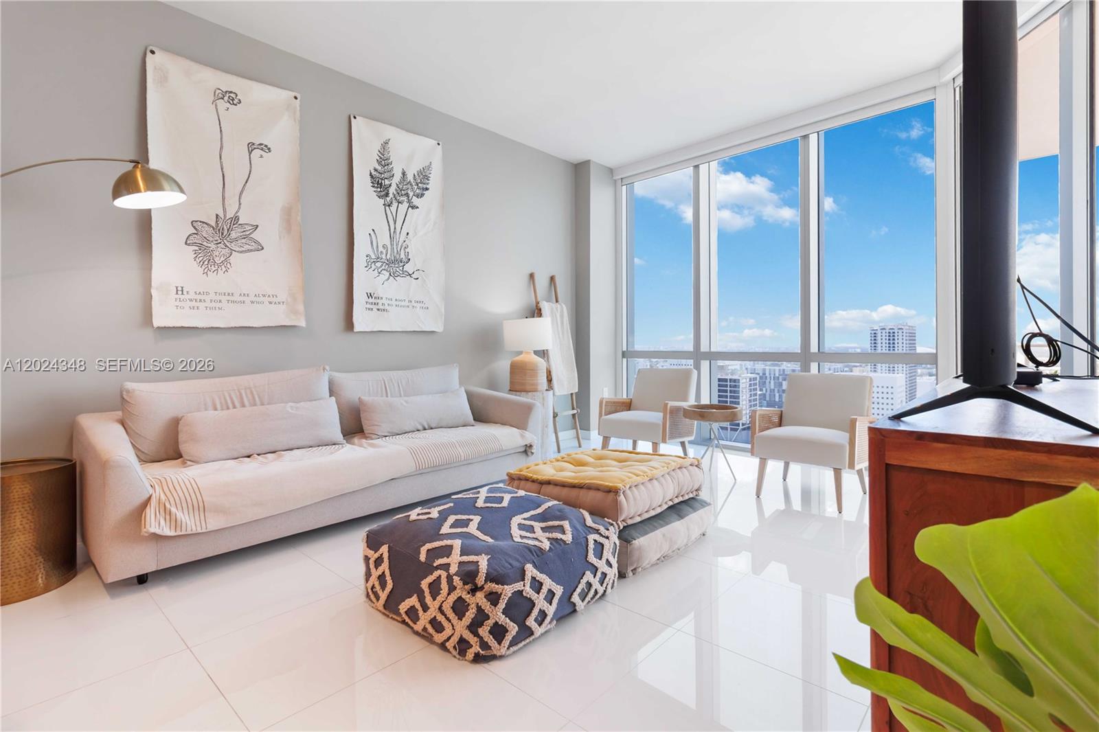 Beautifully furnished 1 bedroom + enclosed den and 2 full bathrooms unit located on a high floor with breathtaking sunset views. This residence features a great open floor plan, high-end appliances, nice modern furniture and elegant finishes throughout — completely move-in ready. Enjoy a modern kitchen with Bosch appliances, floor to ceiling windows that fill the home with natural light. Sale includes one assigned parking space plus one valet parking for added convenience. Located in Paramount Miami World Center, the premier building in the area, offering world class amenities. Tenant occupied until 10/01/2026