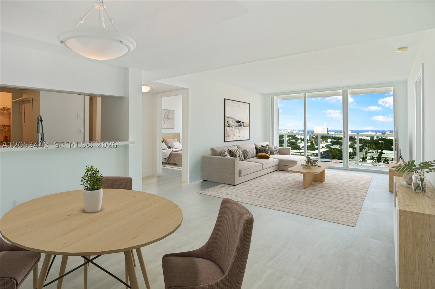 Beautifully renovated 2-bedroom, 2-bathroom condo with an open View of Miami Beach, Canopy park, and water and ocean views in the background. This split floor plan features spacious bedrooms with walk-in closets and tile flooring throughout. Located in a full-service building offering top-tier amenities, including two pools, tennis and basketball courts, a state-of-the-art fitness center, and 24-hour security.