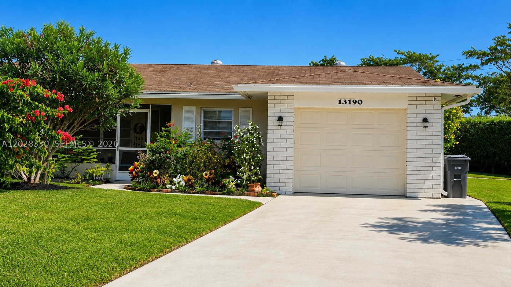 Beautiful and peaceful 2BR/2BA detached villa with private garage located in a desirable 55+ community in Delray Beach! This charming resale home offers 1,066 living sq ft, a spacious layout, and plenty of outdoor space to enjoy the South Florida lifestyle. Enjoy a huge front and backyard, mature fruit trees, a welcoming front porch, and a large rear screened balcony/patio perfect for relaxing or entertaining. Oversized driveway fits up to 4 cars. Laundry conveniently located in the garage. Low HOA fees! Community amenities include clubhouse, exercise room, pool, jacuzzi, and more. Excellent location close to shopping, restaurants, parks, natural preserves, and just a short drive to the beach. A wonderful opportunity to enjoy comfort, convenience, and peaceful living in Delray Beach!