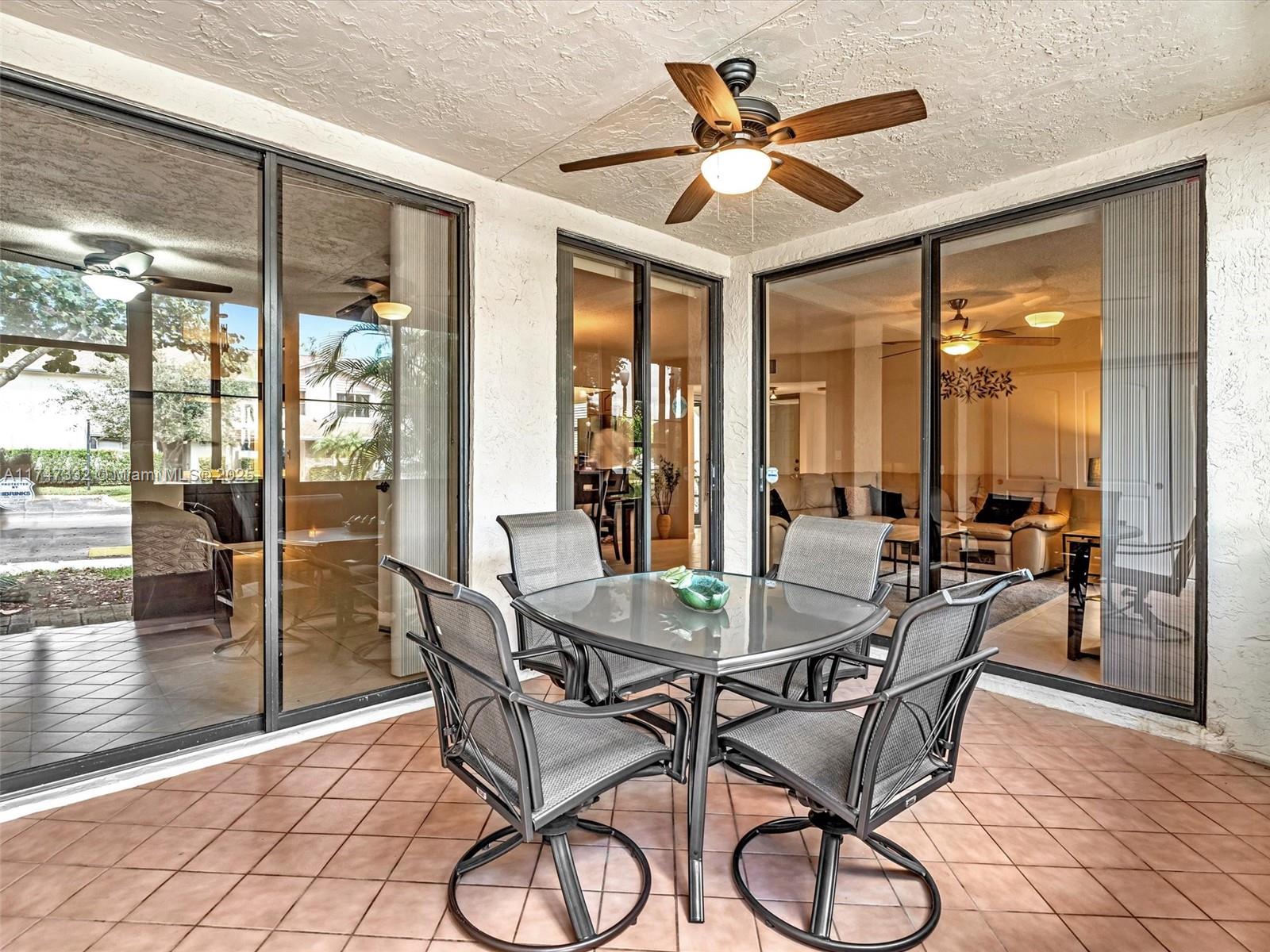 Move in Ready! Immaculate and tastefully updated 2 bedroom/2 bathroom 1st floor corner unit with spacious patio for your pleasure. Enjoy the generous great room w/family and dining areas where comfort and design blend. Additional interior features include kitchen with granite counter tops and ss appliances, large neutral tile everywhere, split bedroom plan for your privacy and full size washer and dryer. The air conditioner is 1 month new!!! Steps to the local community pool. Access the amenities of The Township include active clubhouse, Olympic pool, spa, performing arts theater, tennis/pickleball/racquetball cts, billiards, fitness center, card room, library and more! Convenient location for shopping, dining, and entertainment. Furniture included. Offering a Lifestyle for All Ages!