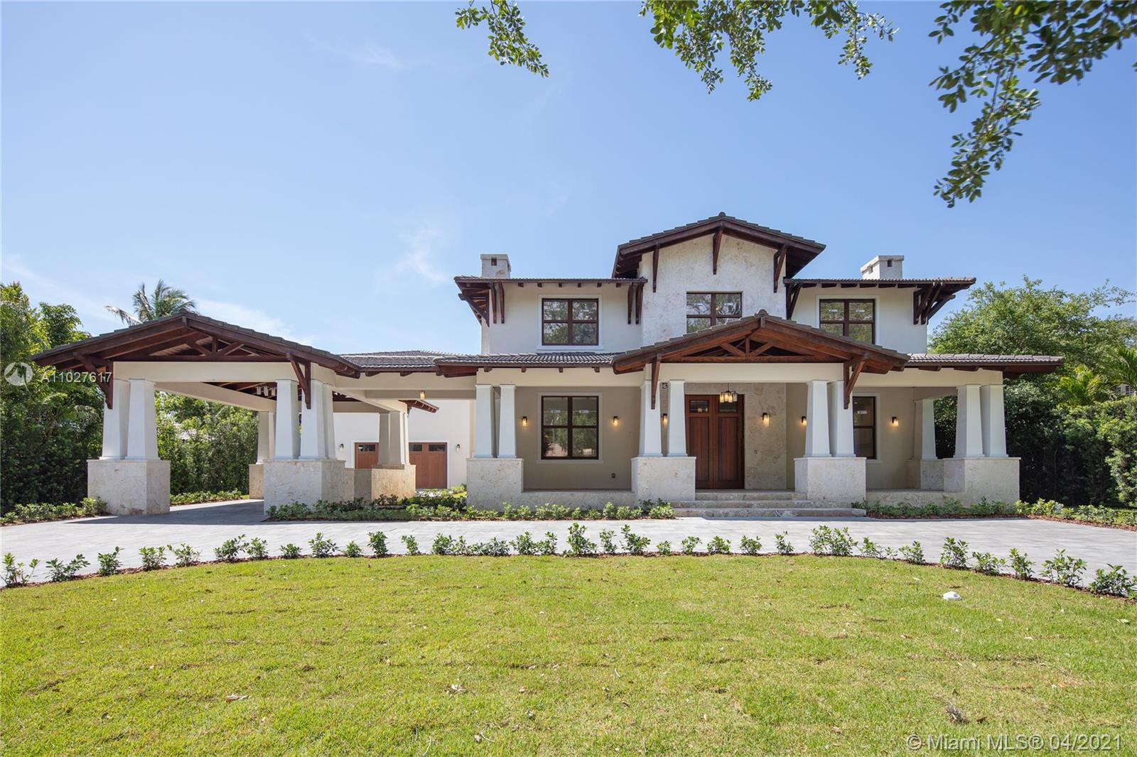 Extraordinary new construction estate located on historic Coral Way, near Biltmore Hotel & in proximity to prestigious private schools & upscale dining/shopping at Merrick Park. This impressive home sits on a gated 17500 sf lot, featuring a grand foyer entry w/ exposed wood beam ceiling, formal living & dining rm each w/ an elegant stone encased fireplace. Gourmet kitchen w/ custom flr to ceiling exquisite cabinetry, butler’s pantry, SubZero & Wolf appl & 150 bottle wine cooler. Master suite offers private his & her baths, steam shower, & large terrace. Discover ample rm w/ an upstairs den & private guesthouse w/ separate entrance. Outdr living w/ covered patio, summer kit, & saltwater pool/spa. Add’l Features: elevator ready, pre-wired smart home, imp windows/drs, carport & 2 Car gar.