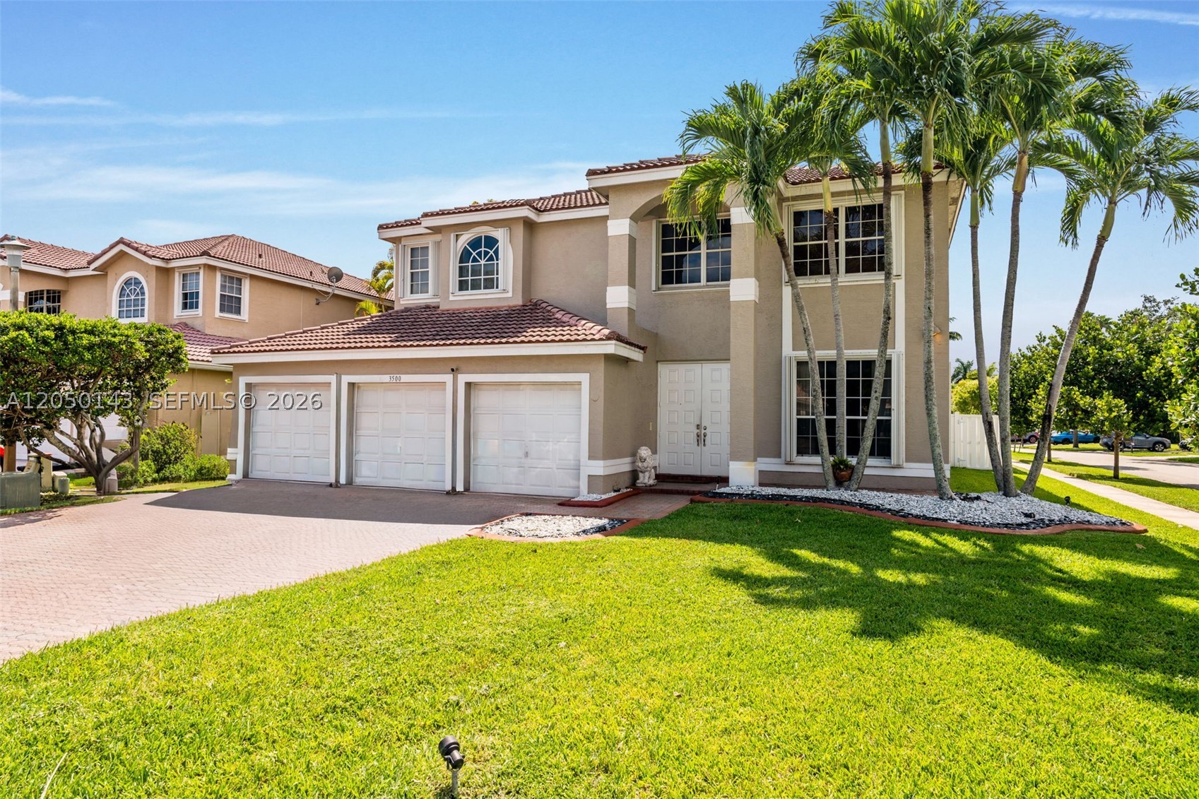 Welcome to resort-style living in the heart of Miramar! This impressive two-story Corner Lot home offers incredible curb appeal, POOL, a spacious 3-car garage, and a bright, open layout designed for comfortable everyday living and entertaining. The large kitchen features white cabinetry, granite countertops, stainless steel appliances, ample storage, and a center island overlooking the main living areas. Upstairs, the oversized primary suite provides a true retreat with generous space, natural light, and room to relax. Step outside to your private screened-in pool and spa, complete with a covered patio and expansive deck area perfect for hosting, lounging, and enjoying the South Florida lifestyle year-round. The home also offers a fenced yard, upper balcony views, and plenty of indoor/outdoor space for the whole family. Located in a desirable Miramar community near parks, shopping, dining, major highways, and community recreation including tennis and pickleball courts. A rare opportunity to own a spacious pool home in one of West Miramar’s most sought-after areas!
