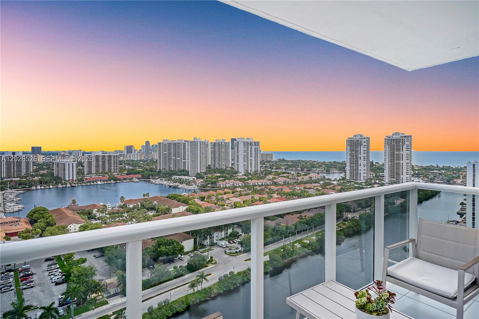Amazing price for this turnkey, remodeled 2-bedroom, 2-bath condo with stunning water views on the 26th floor of Eldorado Towers in desirable Aventura. Fall in love the moment you enter this beautifully renovated residence offering breathtaking OCEAN and INTRACOASTAL VIEWS. Bright and spacious with a split floor plan, this home features upgraded wood kitchen cabinets, granite countertops, and stainless steel appliances. Beautiful wood floors throughout, generous closet space, and room for a possible home office. Relax on the open balcony while enjoying panoramic views day and night—watch manatees and dolphins in the waterway below. Unit is sold fully furnished and move-in ready. Building Amenities offer a New Olympic-size pool, jacuzzi, sauna, clubhouse, tennis courts, fitness center, New BBQ area, and more. Blding has FULL RESERVES. Seller will pay off all special assessments at closing. Internet and cable included in maintenance fee. Prime Aventura location walk to Aventura Mall and step out to the Don Soffer 3-mile exercise trail surrounding the golf course. Just 5 minutes to the beach, 20 minutes to Fortlauderdale Airport. This renovated high-floor condo with spectacular views is an opportunity you Don’t want to miss! No Leasing firts 2 years.
