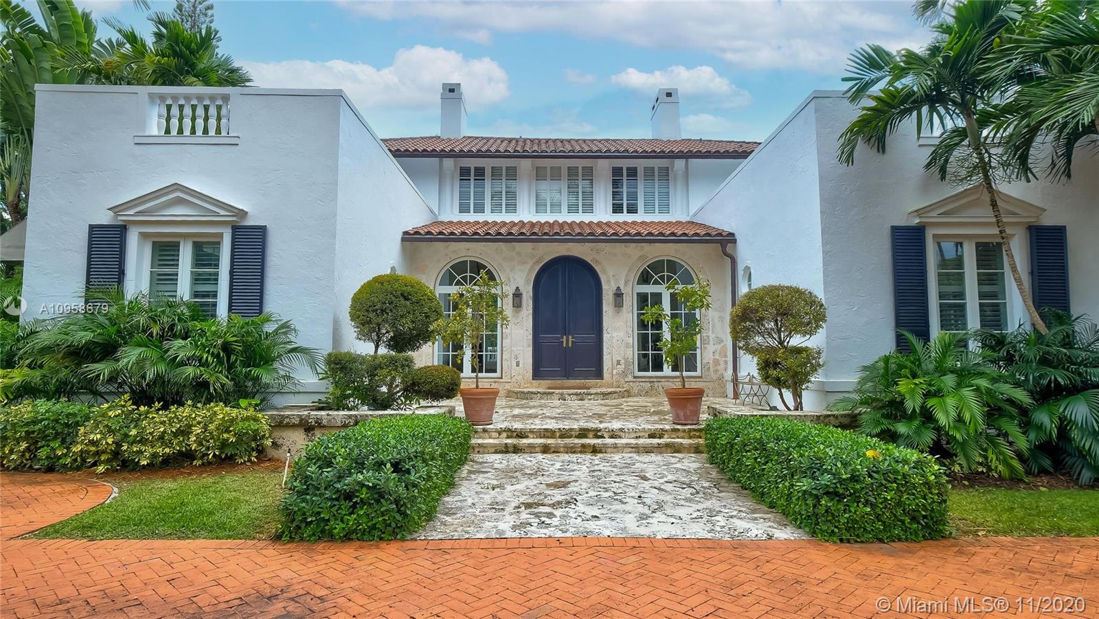 Historic Opportunity to own this Estate on 1.5 acres.  Fully approved Plans and Renderings to add a 2 story Guest house w/3 car garage and separate pool house.  Completely private walled-in lot w/ 2 gated entrances.  Main House is over 5000 sq ft Ac w/ lots of natural light. 2nd floor has loft area + Master Suite w/ renovated Master Bath, 2nd full bedroom w/ ensuite Bath, larger terraces.  1st floor:  kitchen, family room, formal dining, full 3rd bedroom & Full 3rd Bath, Powder Room, Bar area, media room & possible additional 4th bed/maid/in-law quarters.  Separate detached efficiency.   Generator,  New ROOF 2018, New Impact Windows throughout 2018, New AC Units 2018/2020. Inspection Done.  **multiple offers near list price**