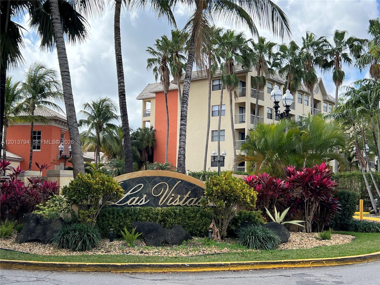 A very clean and comfortable 1/1 in Las Vistas at Doral. Community has seen many upgrades. This unit has a large bedroom, granite kitchen countertop, ceramic tile throughout; includes a convenient stackable W/D in the unit. Balcony includes a convenient storage room. Enjoy the many amenities Las Vistas has to offer. You'd like being super close to Downtown Doral, the Palmetto Expwy, new shops opening and so much more. Las Vistas application has to be done online. Please see website address in one of the pictures included in the listing.