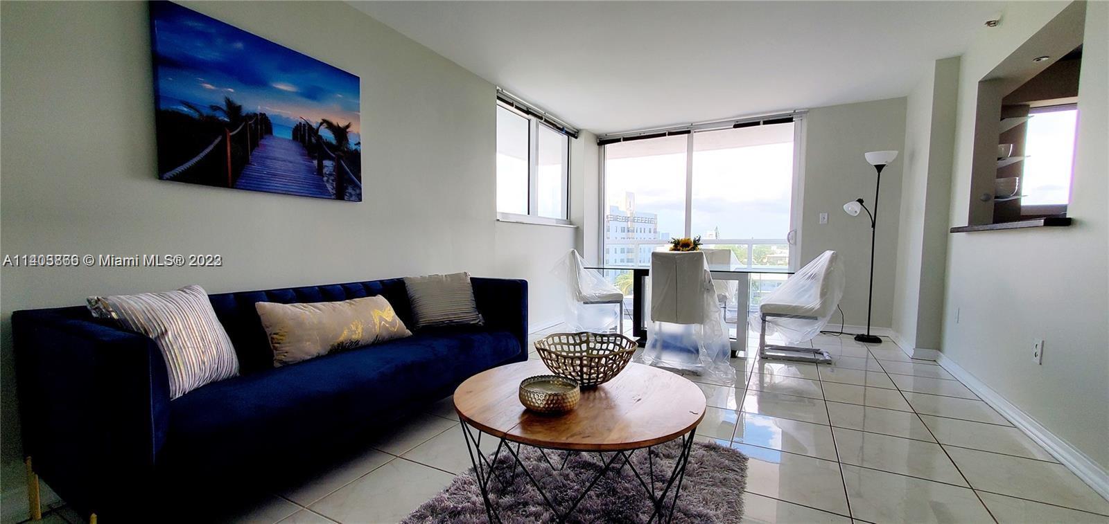 MOVE IN READY! Superb waterfront building on South Beach within walking distance of Lincoln Rd restaurants and shops, the convention center, Gleason Theater, and many other entertainments. Comfortably furnished residence with NEW FURNITURE, queen size bed in the master bedroom and 2 twin beds in the second bedroom, corner unit with large balcony facing Lake Pancoast with magnificent sunset views. A WASHER AND DRYER are available in the apartment. Renovated building with new impact windows and doors, reception desk, new gym, new clubroom, renovated pool and pool deck with barbecue area, and 24-hour security.