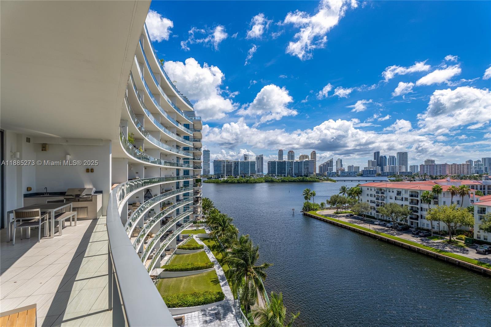 This elegant fully furnished 3-bedroom plus den, 4.5-bath residence at Echo Aventura offers 2,238 SqFt of living space. It includes two parking spaces and spacious terraces with a summer kitchen and BBQ, perfect for entertaining. The master suite has a minibar with fridge, and the kitchen comes with Sub-Zero appliances, wine cooler, coffee machine, industrial range, and built-in ovens. The residence is fully equipped with designer furniture, TVs, and smart home technology. Enjoy a balcony off the bedrooms with north views, and another balcony from the master and living areas with beautiful southern views of the Intracoastal. Ideally located close to Aventura Mall, fine dining, and Sunny Isles Beach.