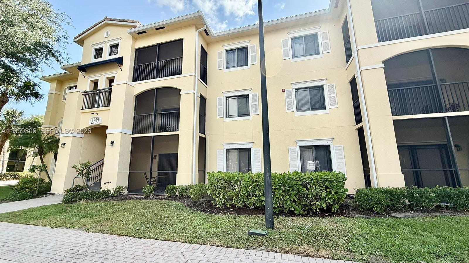 Bright and well-maintained 878 sq ft condo in the desirable San Matera community. This spacious one-bedroom, one-bath unit features wood laminate flooring throughout and neutral paint. The living room connects to a separate dining area, and the updated kitchen includes quartz counters, stainless steel appliances, and plenty of cabinet space. Enjoy a screened balcony for relaxing. The large corner master bedroom has a walk-in closet, and the bathroom includes a full tub. In-unit laundry room with full-size washer and dryer adds convenience. San Matera is a gated community with resort-style pool, tennis and pickleball courts, clubhouse, game room, and fitness center. Located near Gardens Mall, Legacy Place, I-95, restaurants, and the beach.