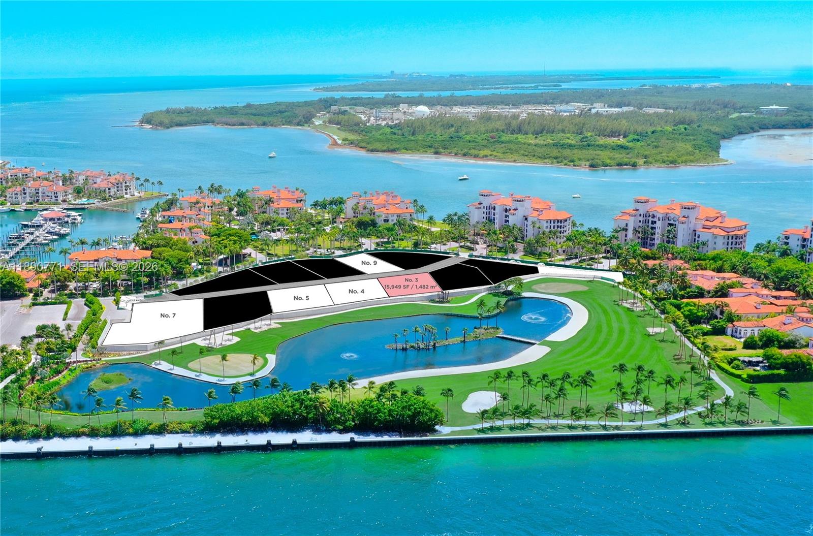 GLAMOROUS MANSION No.3 ON FISHER ISLAND SPECIALLY DESIGNED FOR ENTERTAINING AT THE HIGHEST LEVEL PERCHED OVER P.B DYE JR’S GOLF MASTERPIECE & THE BISCAYNE BAY! Perfect for Luxe Car Collectors with a Walled & Gated Massive Driveway Entry + Garage for up to 12 Cars. Over 10,500 SF of Redefined Interior Living Spaces Designed by Portuondo Perotti. 8 Generous Bedroom Suites. 10 Baths + 2 Powder. Soaring 12FT ceilings on Main Level Flooded with Natural Light. European Crafted Chef’s Kitchen with Double Island with Upscale Surfaces + Wolf & SubZero Appliances. Large Dining Room complemented by Covered Terraces Overlooking Infinity Lap Pool & Spa + Outdoor Fire Pit. Sophisticated Primary Suite with His & Hers Palatial Baths + Dressing Rooms. Spacious Rooftop Deck with 360° Views & Summer Kitchen.