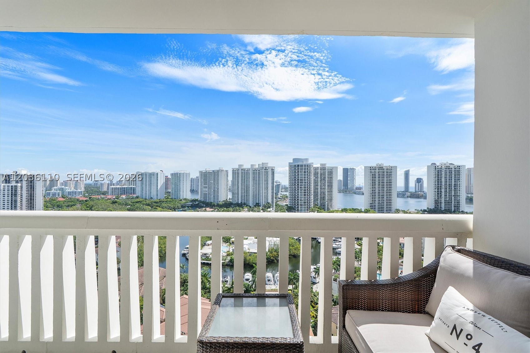 Live the Williams Island lifestyle in this move-in-ready 3-bedroom, 2-bath residence featuring spectacular water and city views from sunrise to sunset. Enjoy ocean views to the east and panoramic Biscayne Bay and skyline views to the west from the desirable Floor Plan E with dual balconies.

The updated kitchen features granite countertops, stainless steel appliances, and cherry wood cabinetry. Furnishings by Addison House are negotiable.

Williams Island $980 monthly membership fee inclused unparalleled resort-style experience with pools, fitness center, tennis facilities, spa, marina, restaurants, clubhouse, concierge services, and 24-hour security.