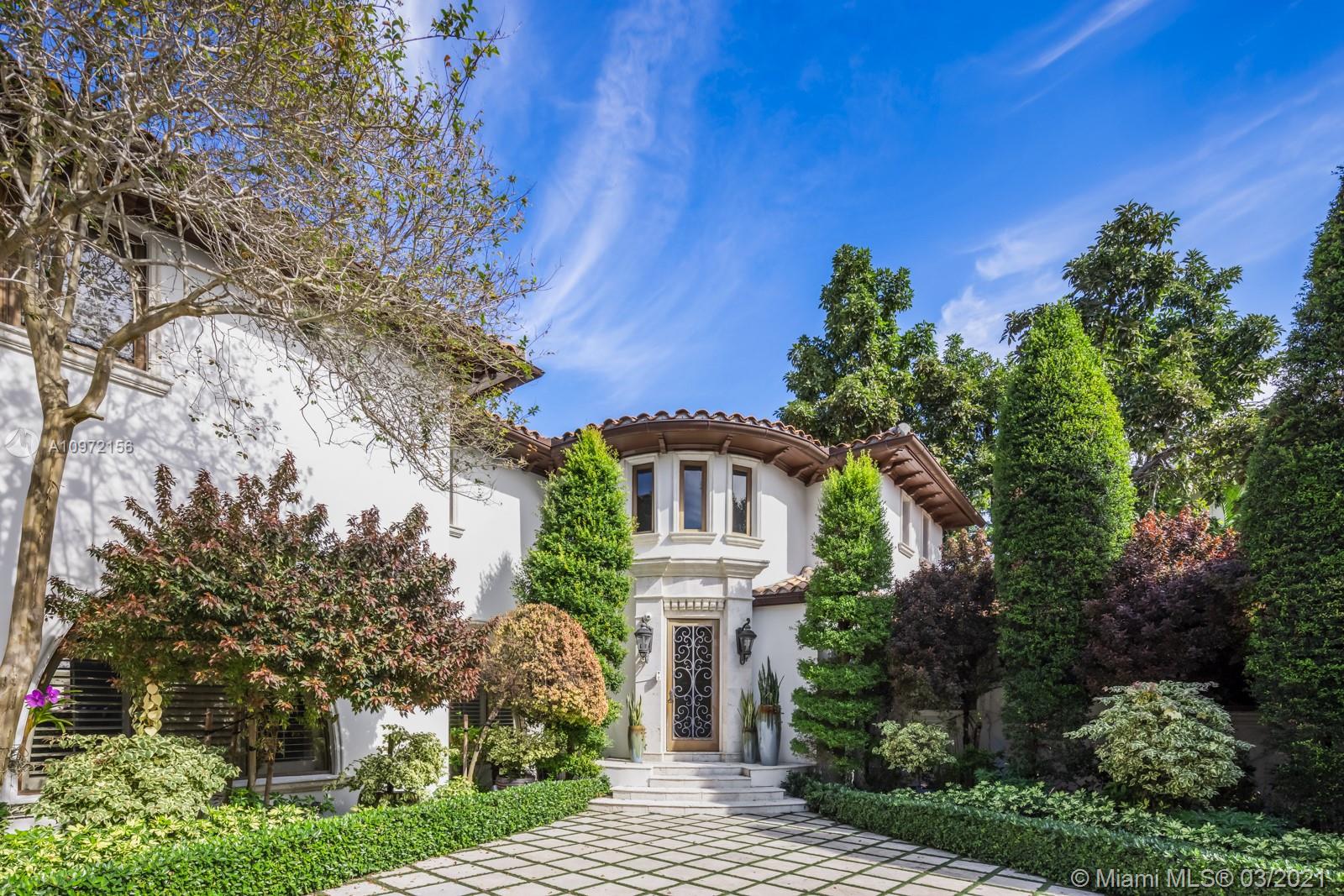 Experience a Beverly Hills aura on the coveted Sunset Islands. A distinguished gated entry reveals a meticulously landscaped motor court leading to over half an acre of grounds. This renovated Med-Deco home features an oversized Kitchen with top of the line appliances, a sunken lounge paired with an extended TV room, and a sun-filled Master Suite with private sitting area, 2 terraces, spacious closet and contemporary bath. For a boater, the 208 feet of water frontage is unparalleled. A 2 car garage, proper gym, a 36ft long pool, and state of the art A/V package check all the amenity boxes. A secret garden is a green space lover's dream or an opportunity to one day expand. And, Sunset Island #4 is in closest proximity to the booming Sunset Harbour neighborhood popular with the locals.