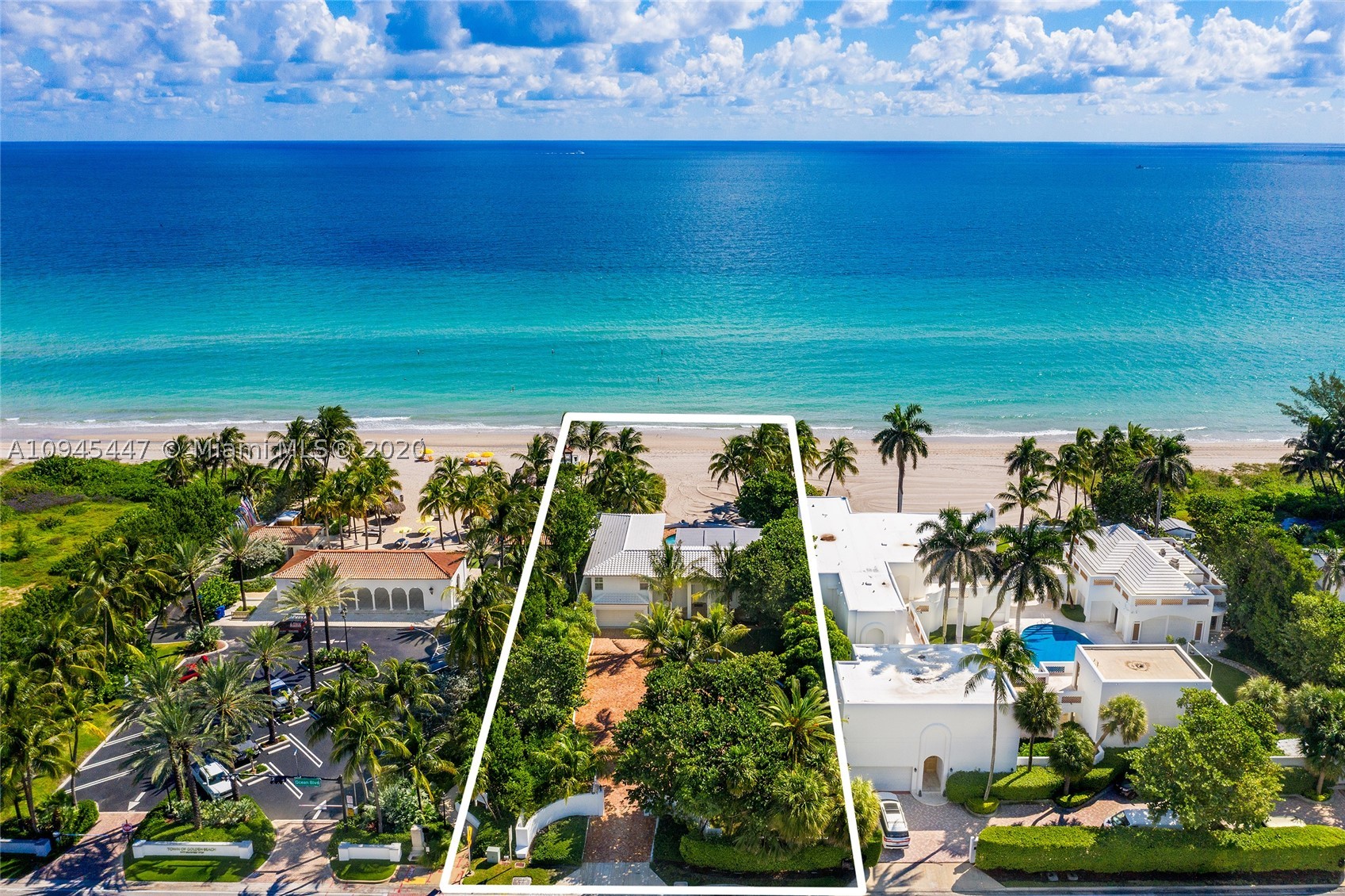Enjoy the ultimate in beachfront living in prestigious Golden Beach. Situated on a 21,000 square-foot lot and featuring 75 feet of direct oceanfront, this is the perfect opportunity to live in the most desirable locations in Golden Beach in one of the limited number of beachfront homes in this exclusive community. Imagine living a life with ocean views from every room in the house. Wonderful for entertaining and tranquil living, the property offers its own, oversized private driveway, deeded beach and an oceanfront pool, barbecue area. The home boasts 4 bedrooms, 4 bathrooms, 1 half bath, 5,185 total square feet and a 2 car garage. The property is located in a central beach location next to the town beach pavilion affording residents with a full time life guard and police manned guard gate