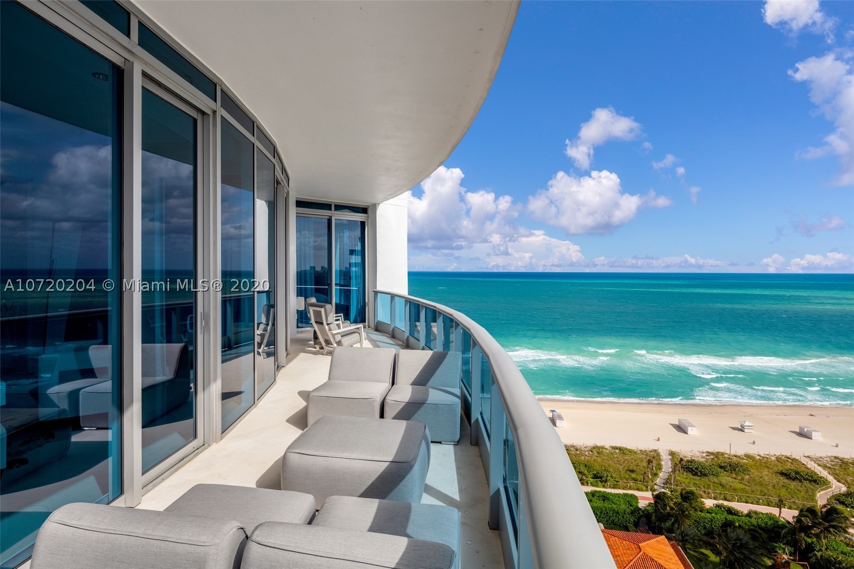 This open floorplan house in the sky located on the PH level offers panoramic 120° wraparound views of the ocean, Miami skyline and Biscayne Bay at the prestigious Bath Club. This one-of-a-kind combined unit with elevator opening directly to the unit boasts floor-to-ceiling windows, 11’ ceilings, 2018 state-of-the-art Crestron controlled audio & visual/lighting & shade system & hospital grade air filters w/special ultraviolet lights on the air handlers. Gourmet chef's kitchen is complete with top-of-the-line Miele & Sub-Zero appliances, and a dining room overlooking the Miami skyline. The spacious principal suite offers dual custom walk-in closets & a beautiful spa-like master bath w/ocean views. Stunning views from every angle. The Bath Club is a 20-story building with approx. 100 units.