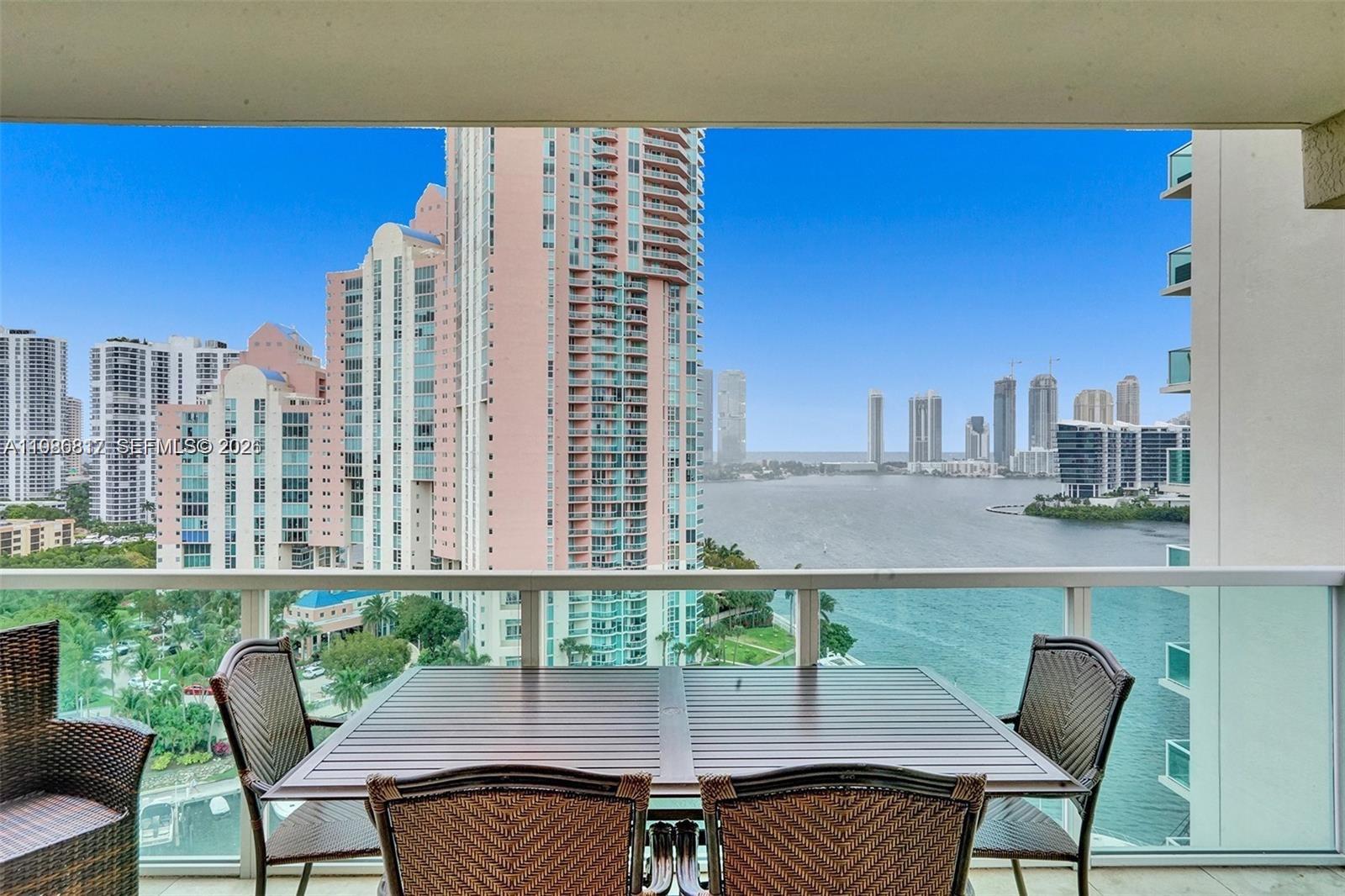 Breathtaking views of the open bay, the marina and the ocean directly from the 14th floor of Aventura Marina. Spacious corner unit with 2 bedrooms & a den, 2 full bathrooms, 1 half bath & a laundry room. Remodeled kitchen with modern cabinets, quartz countertop & porcelaine floor. You can see the ocean while cooking and entertaining your guests! The master suite also has beautiful waterviews, a separate bath tub & shower and a large walk-in closet. Tile floor throughout & full size washer and dryer inside the unit. comes with 1 garage space. Gated complex with security and resort style amenities. Valet, concierge, 2 pools, gym, spa, marina and clubhouse. Located near Aventura Mall, Turnberry Golf Course, Founders Park, grocery stores & restaurants. A-rated schools district. MUST SEE!