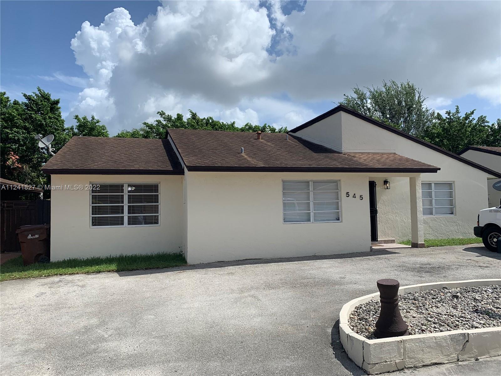 Located in a desirable West Hialeah a one-story 3 bedrooms and two bathrooms home. You will love what this home will offer; bright living areas, tile floors throughout, spacious living and dining area, the family room is next to the kitchen, it has a pantry, new stainless steel appliances, a large master bedroom with a walking closet, split bedrooms, a huge cover terrace, circular driveway. The property is located on a private street and close to Schools and Shopping Centers. It is move-in ready, freshly painted, with new blinds, interior new doors, new terrace fans, and detailed cleaning. Hurry! This property will rent fast.