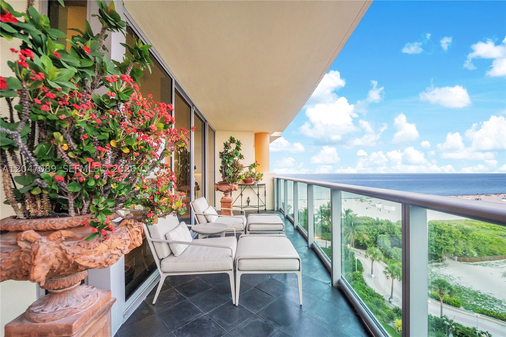 Opportunity to own one of the most coveted 04-line residences in reimagined Il Villaggio. This south-facing home offers a sprawling oceanfront balcony with unobstructed views of Lummus Park, Ocean Drive, and the Atlantic. Renovated with an open kitchen and private elevator entry, the residence bathes in natural light. The primary suite enjoys direct balcony access, while the guest suite features a private terrace. Beautifully furnished and move-in ready, this home epitomizes refined coastal living. Il Villaggio is a premier full-service building offering 24-hour concierge, beach service Also available for lease annually @ $18k per month or 6 months at $20k.