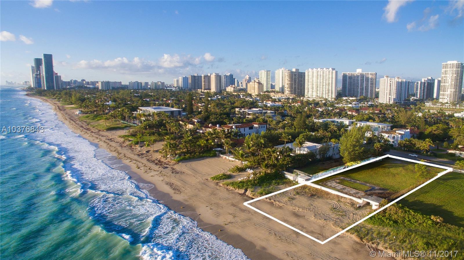 Imagine residing beachfront in S. Florida's most exclusive private oceanfront community, Golden Beach. This prime land is 27,300 sqft & offers 100ft of private beach making it a rare investment opportunity to build a spec house or build your dream home w/the sand at your backyard! Located in the center & tucked away from the buildings of Sunny Isles or Hallandale. Existing beachfront cabana. Tennis, basketball and volleyball courts, private beach pavilion w/chair service, guard gate, multiple parks w/exercise equipment & fountains, a playground, private maintenance crew & garbage pick up, Town Hall & 24-hour private police force. The police enforce safety by utilizing a guard gate, community patrol, marine boat patrolling, k-9 dogs and all-terrain vehicles on the beach. NO ASSOCIATION FEE.