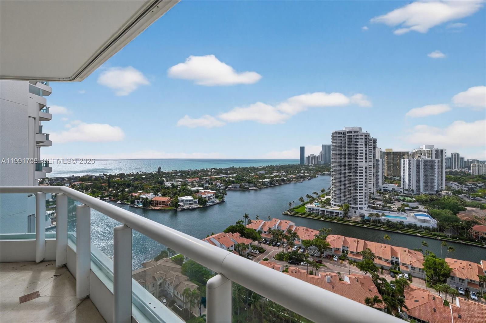 Stunning ocean and Intracoastal views from this furnished 3-bedroom, 2.5-bath residence at Atlantic III at The Point in Aventura. Spanning 2,630 SF, this unit features a private elevator entry into your own foyer, elegant marble floors throughout, open floor plan, walk in kitchen pantry and a separated oversized laundry room with sink and linen closet. Enjoy two spacious balconies with sunrise and sunset exposures, with access from all 3 bedrooms, living/dining room and kitchen. Additional features include a small den/office and private storage. This exclusive building offers only 6 residences per floor and its sits on 36 acres of lush, gated grounds. The Point offers resort-style amenities: 3 pools, tennis courts, fitness center, spa, residents’ club, library, restaurant, marina access, doorman, 1 assigned parking space + complimentary valet for your guests. Ideally located near top-rated schools, dining, and shopping. Easy to show