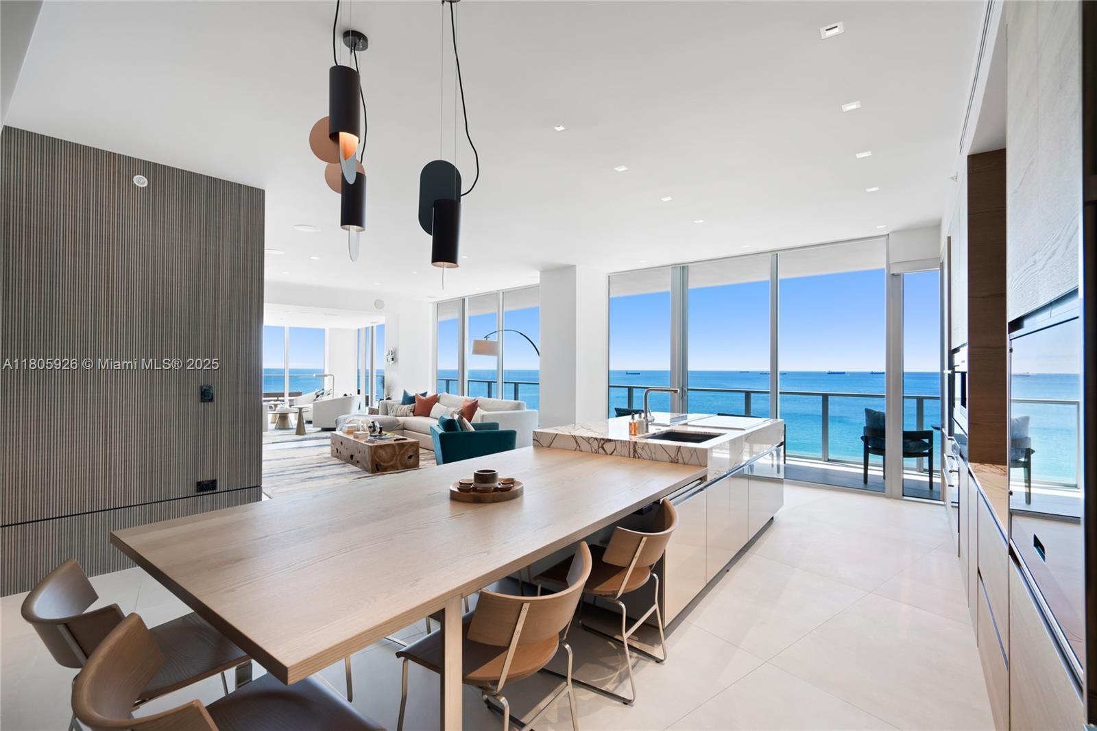 Experience chic sophistication on the 11th floor of Auberge Beach’s North Tower. This custom turn-key residence features a refined layout and stunning details, w/ panoramic ocean views extending to a 1,200 sq ft wraparound terrace complete w/ a private pool. Every inch has been beautifully renovated, featuring premium flooring, custom millwork, imported stone, and bespoke wallpaper throughout. The open kitchen showcases exquisite Italian Arclinea cabinetry, & a retractable Glas Italia wall provides flexible privacy in the master suite. Smart home features control lighting, sound, shades, and temperature, enhancing convenience and comfort. Enjoy resort-style amenities, including a Lifestyle Concierge, Spa, beach and pool attendants, a fitness center, a wine room, a golf simulator, and more