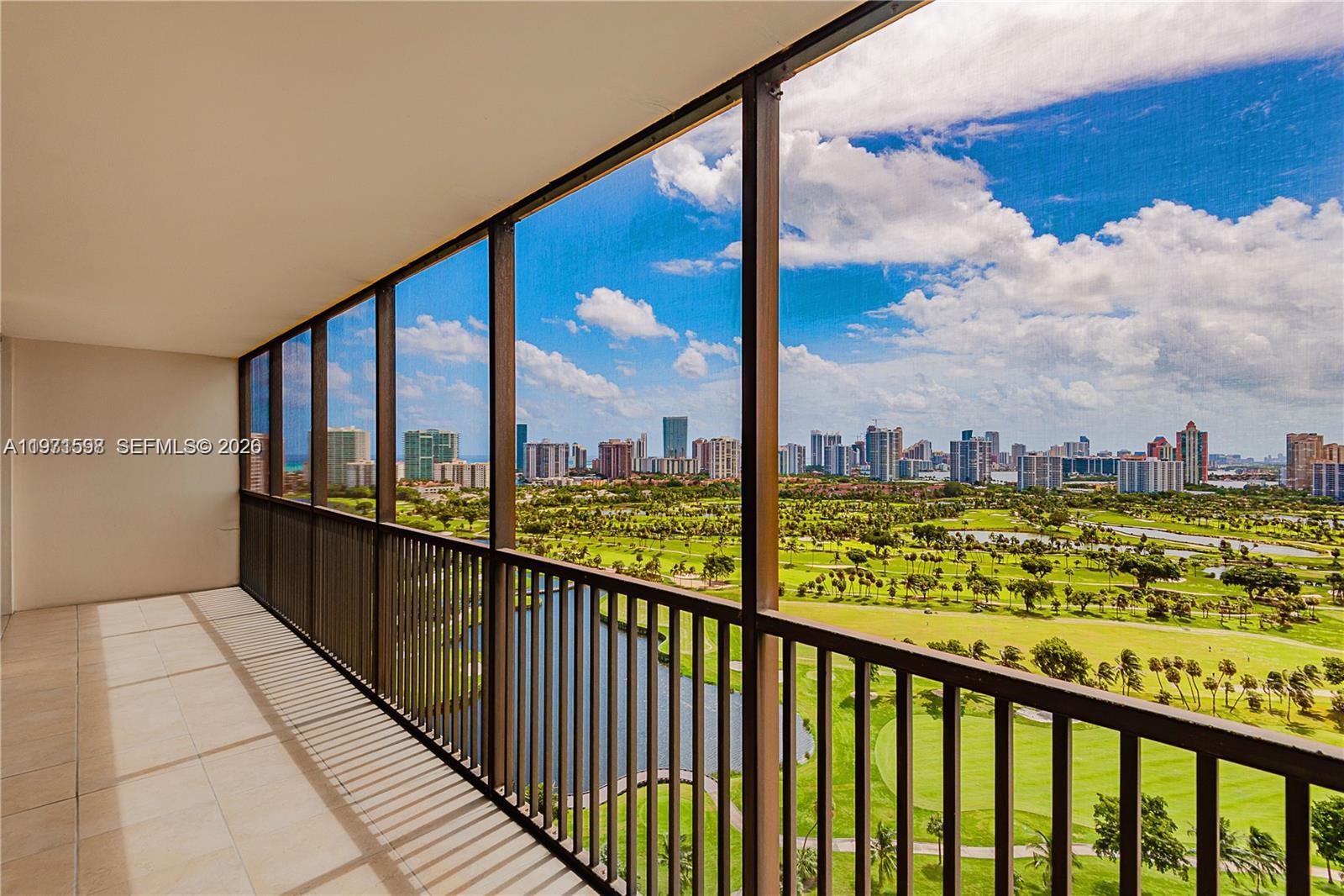 Spacious bright 2 bed / 2 bath in the most desirable and largest 06 line, offering spectacular views of the Turnberry Golf Course, Aventura, Sunny Isles, and the ocean. Enjoy balcony access from both bedrooms and living room. This fixer-upper is full of amazing potential, located in a secure gated community with 24-hour security. The building has passed its 40-year certification, holds over $2M in reserves, and features a renovated lobby, halls, and elevators. Amenities include a gym, pool, sauna, jacuzzi, and direct access to the walking and biking path. Incredible opportunity to own — unit is being sold As-Is, ready for your personal touch. Needs TLC but offers tremendous potential for your dream home or investment. MAKE AN OFFER!