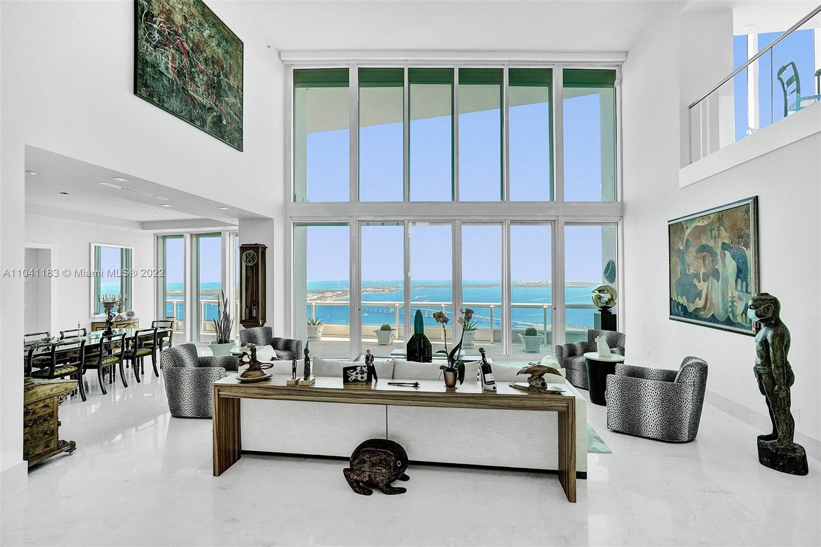Spectacular views with Miami’s sparkling skyline at your feet!  That is the best description of what one sees from this stunning two story, luxury-laden penthouse in one of Miami’s top 
condominium buildings!  From the two-story, sun drenched living room to the sparkling waters of your private rooftop pool atop the 50th floor of the Santa Maria, no detail has been overlooked to provide luxurious, convenient living at its best. The 2020 kitchen is supported with a full walk- in storage  pantry, as well as an adjacent  butler’s pantry and wine room.   Additionally, one will find a spacious entertainment area adjacent to the pool, a large family room, 6 bedrooms 8 baths, a library/office, formal dining room  and private foyer entry. Also included are 4 parking spaces.