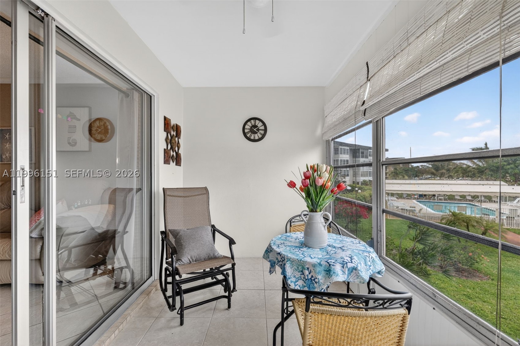 Beautiful corner unit with 2 bedroom and 2 bathroom in Lauderdale Oaks community! Remodeled kitchen with wood cabinets & Stainless Steel appliances. Tile floor throughout, this one will sell all furnished and turnkey. The building is located away from the street and the florida room (balcony) is overlooking the pool area. Enjoy your morning coffee in the sunny Florida room, where natural light pours in to start your day. The unit includes a brand-new 2025 A/C.  Maintenance fees cover cable and internet, adding extra convenience. Community with a variety of activities such as dance, bingo, gym, bocce, pickleball, shuffleboard, 3 heated pools, and a newly renovated clubhouse. Perfect for seasonal or year-round living in a peaceful, well-kept community.  Don’t miss this opportunity!