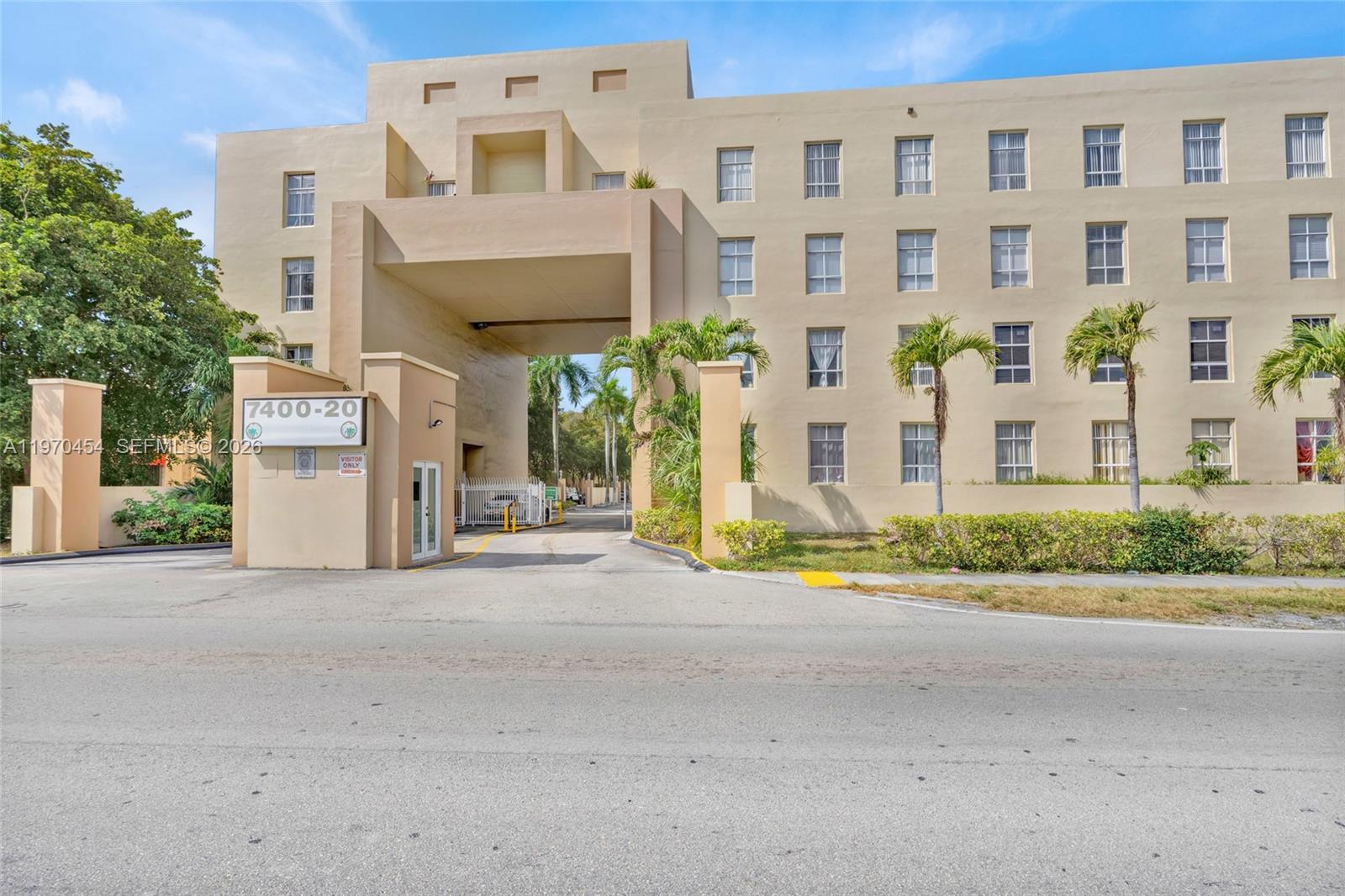 Rare bi-level, two-bedroom/2.5 bathroom, corner unit penthouse condo!  Built in 1987.  Association carries reserves.  Milestone inspections completed. No assessments.  2023 ROOF!  Only 4 of this model exist in Royal Palms, and this is the larger 1030 sq ft end unit! The entry is on the 4th floor with an open living/dining area and a half bath. Downstairs are two bedrooms, each with a full bath and walk-in closet. This unit has an end-of-hall location for great privacy and is less than 20 steps to the side staircase, leading you near the complex entrance and your TWO ASSIGNED  parking spots.  Additional parking spots can be leased. Ample visitor parking is near the pool/spa area. Located 0.4 miles from Palmetto Hospital and situated alongside Palmetto Expressway for easy commutes.  Seller has paid off the assessment.   Near shopping malls, schools, Miami Dade College, restaurants, and medical offices.  Zoned for excellent schools. Pet friendly.  $250 fee for pets (dogs, cats, birds.) Maintenance includes water.