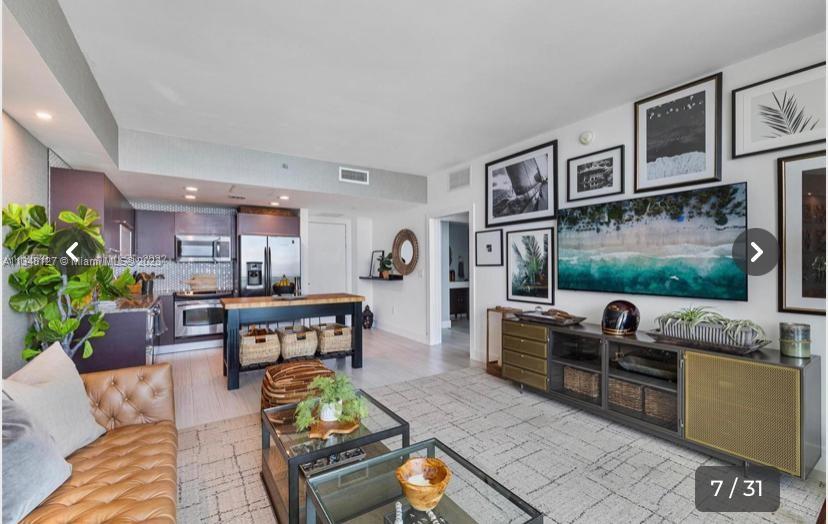 Beautiful fully furnished unit by acclaimed interior designer Galey Alix Gravenstein. Spectacular views of South Beach, watch the cruise ships go by. Stainless steel appliances, granite counter. Fabulous amenities, heated pool/spa with cabanas, fitness center, club room with wine storage. 1 Bedroom 1 Bath unit. Amenities in the building include gym, theater, and club room. Walking distance to Metro mover, Metro rail, As well as to Merry Brickell Village and Brickell City Center.