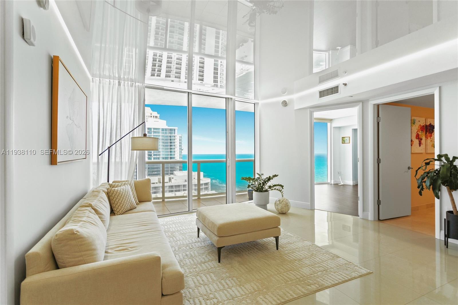 Rare opportunity to own a highly desirable 02 line residence in an oceanfront luxury condominium in Sunny Isles Beach. This 2-bedroom, 2-bath apartment is located on the 35th floor and features a spacious split floor plan with a contemporary design. Enjoy panoramic views of the ocean and city from this high-floor home. The building offers luxury amenities, such as private beach service, heated pool, state of art gym, beautiful community room, valet parking and beach restaurant that serves gourmet breakfast and lunches. The building's strong financial position has helped keep maintenance fees low, making it especially appealing to buyers.
Ideally located just across the street from a vibrant plaza offering restaurants, cafés, a supermarket, pharmacy, and a children’s playground. A-rated K–8 public school and minutes from Aventura Mall and Bal Harbour Shops.
