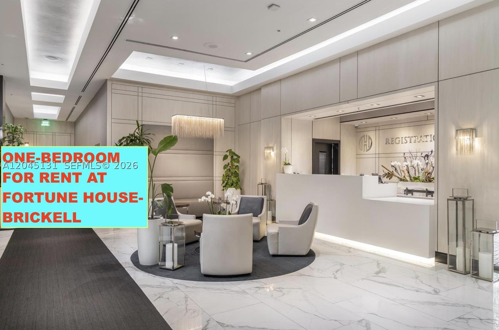 Here is your rental opportunity to live in the heart of Brickell Miami. 

This One-bedroom unit is modernly updated. The open kitchen concept has stainless steel appliances and granite countertop. 

Unit has marble floors throughout and large compartmentalized walk-in closet. Unit come with One assigned parking space. 
There is Washer & Dryer inside the unit. 
Bay views from balcony and Brickell Skyline city views 

The FORTUNE HOUSE includes great amenities: valet, concierge, bar-restaurant, full gym fitness center, heated pool, spa, barbecue grills, business center, party room, and sauna/steam room! 

LOCATION: In the middle of the Brickell Financial District, walking distance to banks, nightlife, supermarket, restaurants, Brickell Citi Center Mall, and much more. About a 10-minute drive to the beach in Key Biscayne or Miami Beach. This unit is vacant and ready to move in.