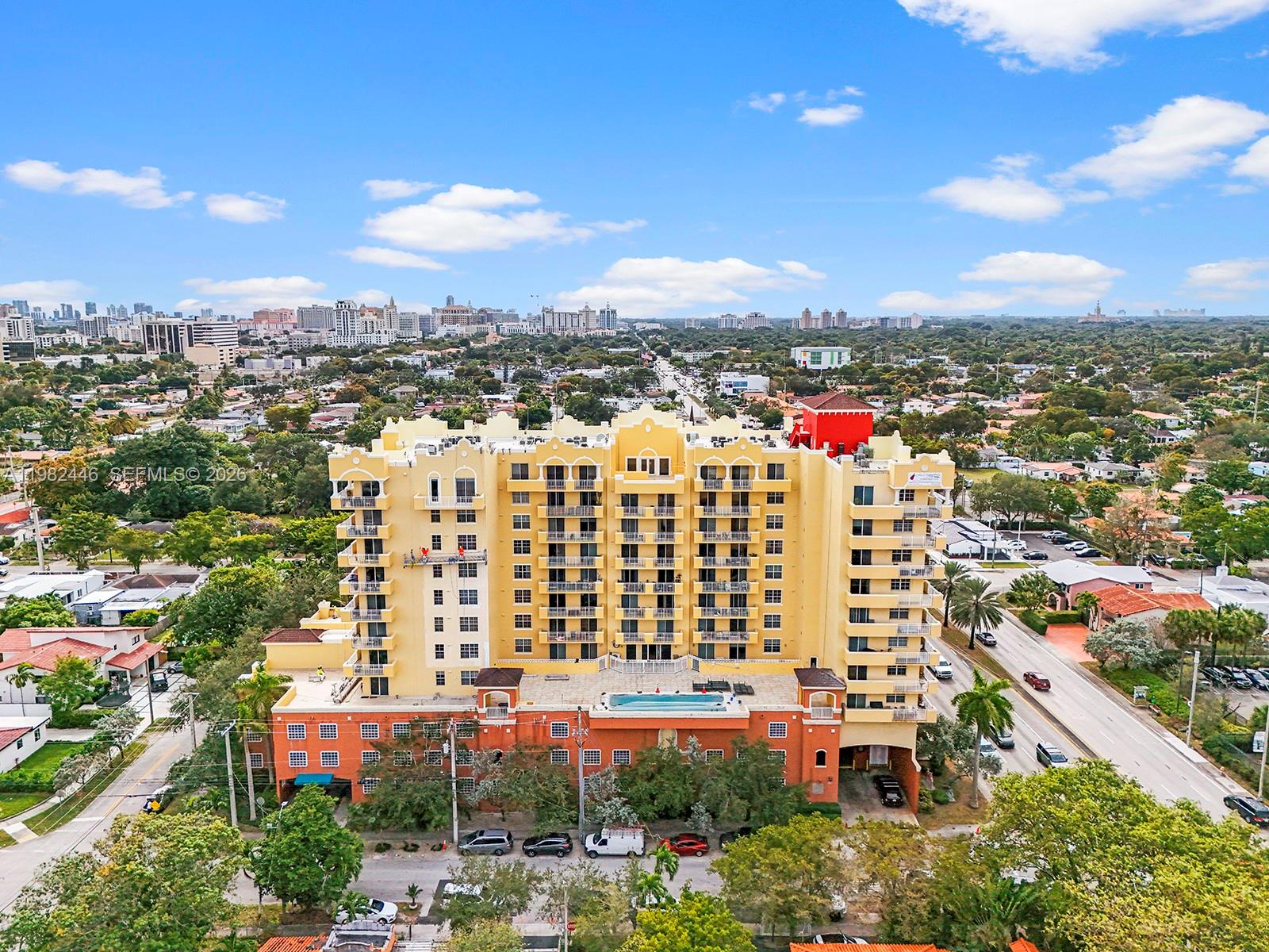 Beautiful views from L shape balcony. Close to Coral Gables-Miami-unfurnished corner unit, wright L shape balcony with great city views, centrally located minutes from Miami International Airport, UM, Beaches, Merrick Park, famous Miracle Mile restaurants, theater, shops, public transportation. Fully equipped, cleaned and painted professionally, granite counter tops, washer & dryer in unit. PET FREE BUILDING. 12-month rental only. 2 assigned parking 5 & 6. Laminated wood floors on bedrooms, tile on living area. High impact windows. Not food zone No evacuation zone. Swimming pool, Gym.