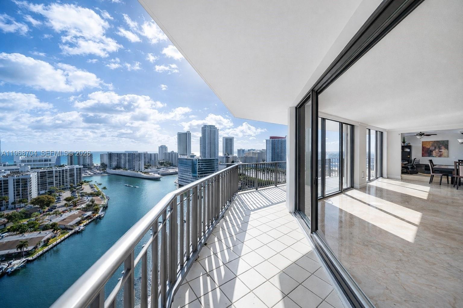 Spectacular Penthouse Residence in Anchor Bay offering breathtaking panoramic views of the Intracoastal Waterway and the ocean beyond. This bright and spacious residence features expansive windows and a private terrace perfectly positioned to capture stunning water views, vibrant boating activity, and beautiful sunsets.

Spacious penthouse  2 bedrooms & 2 bathrooms with 1,984 sq. ft. of living space and the potential to convert into a 3-bedroom . Every room features  ocean views. Open kitchen , living room and fireplace adds warmth and charm, giving the home a distinctive character.

Residents enjoy a full-service luxury building with premium amenities including a waterfront pool, fitness center, secured lobby, tennis courts, marina access, and two covered parking spaces. Boating enthusiasts will appreciate the opportunity to own or rent a boat slip, offering direct Intracoastal access and effortless navigation to the ocean.

Ideally located just minutes from Golden Beach, Aventura Mall, Gulfstream Park, fine dining, and pristine beaches, this penthouse offers the perfect blend of waterfront lifestyle, comfort, and convenience.

A rare opportunity to own a penthouse with exceptional views and endless potential in one of the area’s most desirable waterfront communities