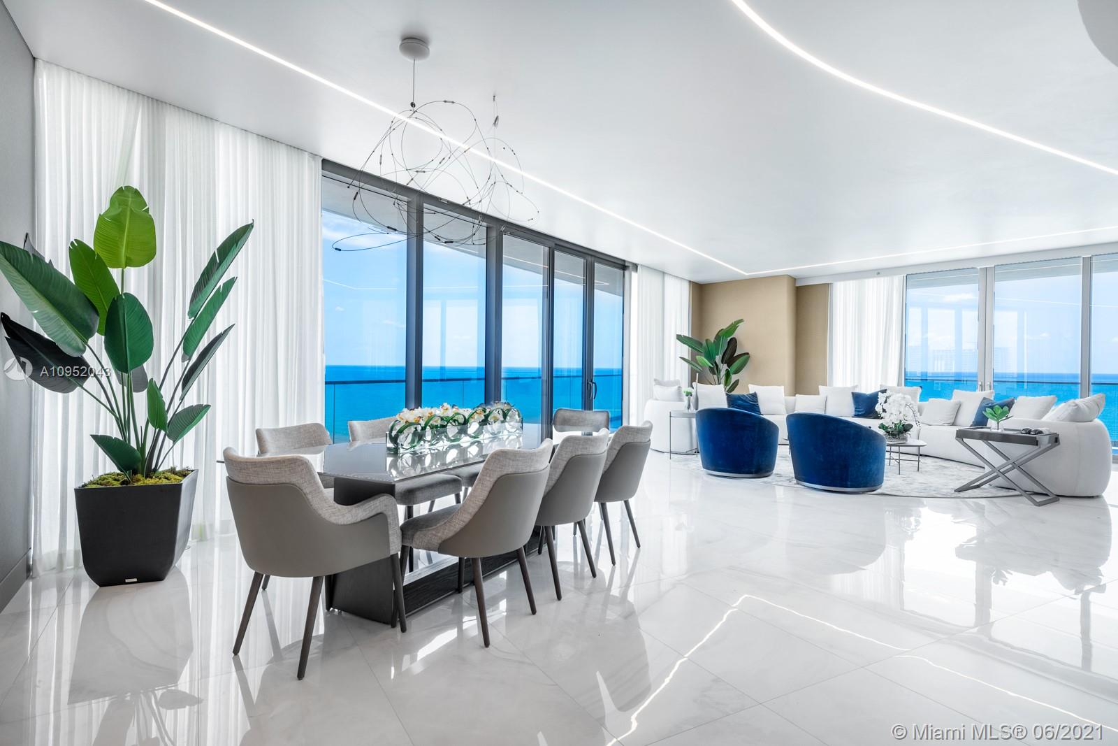 One of the most beautiful residences at the one and only Residences by Armani Casa in Sunny Isles Beach. This corner apartment is a brand new 4 bedroom, with 5.5 baths and laundry, featuring 3,748 sq. ft. plus 1400 sq. ft. in terraces, totaling 5,148 sq. ft. Showcases ocean and city views with two large terraces, floor to ceiling windows, split floor plan, volume ceilings, and summer kitchen on the balcony. Sophisticated elegance in the most sought after building in Sunny Isles.  Curated and designed by Adriana Hoyos, this flawless finish transmits a unique, modern and sophisticated look and feel for very special clientele. Full service building with room service, party room, game room, 2 level spa, restaurant, theatre, cigar & wine room, kids play room & beach cabanas.