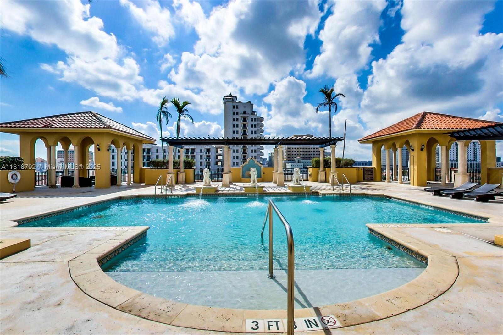 Amazing corner unit in the heart of Coral Gables in a Mediterranean style Boutique Building. 2 bedrooms, 2 baths,1,181 SQFT, built 2008 with concierge security, a private elevator opens right into your own foyer, 10 FT ceilings, washer/dryer inside the unit, high speed internet & cable and only 50 Residential units. Kitchen has all stainless steel appliances and granite countertops. Amenities include a pool with an entertainment area, jacuzzi, sauna and exercise room. Awesome views of Downtown Gables and Miami from the large balcony. The location is remarkable as Miracle Mile shops and restaurants are within walking distance.Trolley transportation is free and convenient to take you directly to Downtown Coral Gables and also south to the Metro Rail or north to Calle Ocho!