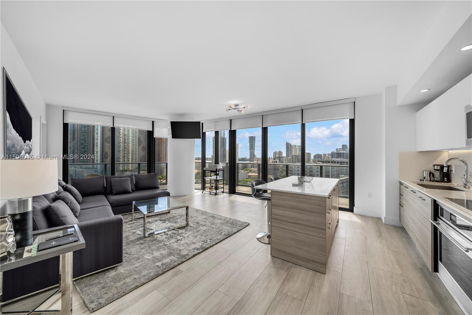 Available July 28th through January - min. rental 1 month up to 6 months. Fully furnished & fully equipped rental in the most desirable line at Hyde Midtown. This elegantly decorated corner unit offers a massive wrap-around balcony, floor-to-ceiling windows, ample natural light, views of Biscayne Bay and Edgewater, and split floor plan. The Hyde Midtown offers incredible luxury resort-style amenities including a massive swimming pool, hot tub, spa & sauna, tennis court, state of the art gym, putting green, business center, media room, kids room & private dog park, plus an on-site 5-star restaurant, Salvaje. Located in the heart of Midtown Miami with tons of restaurants, shops and more!