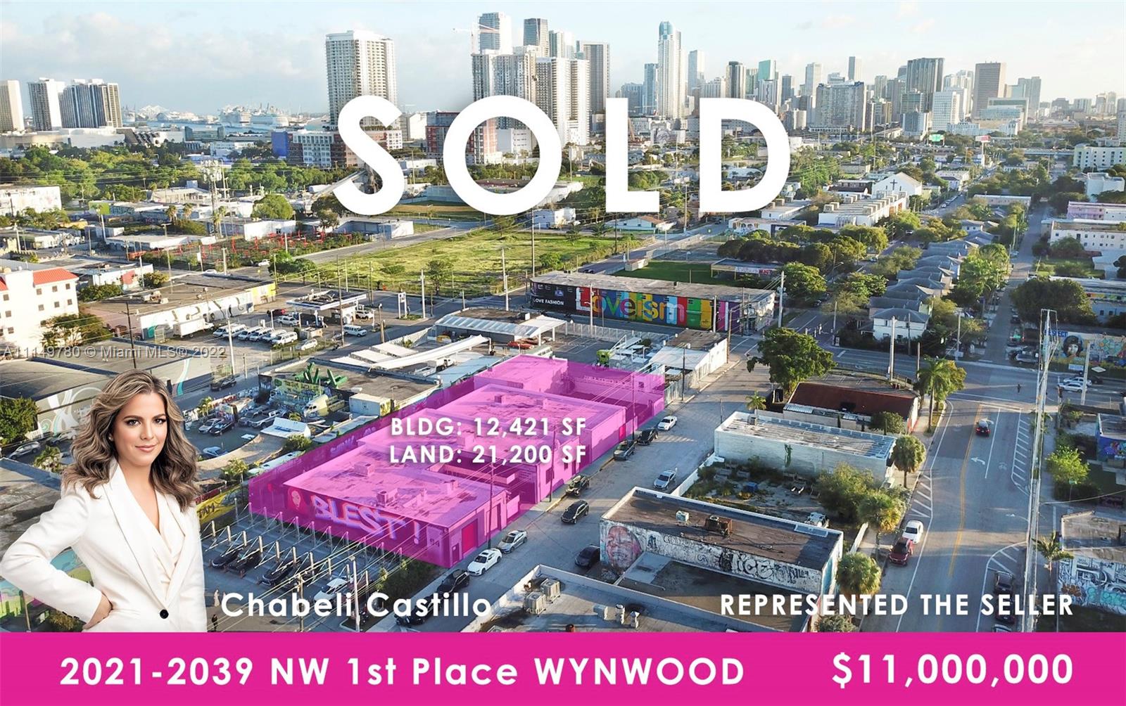 Iconic record breaking sale of four Wynwood buildings 2021-2039 NW 1st Place by listing agent Chabeli Castillo representing the Seller.