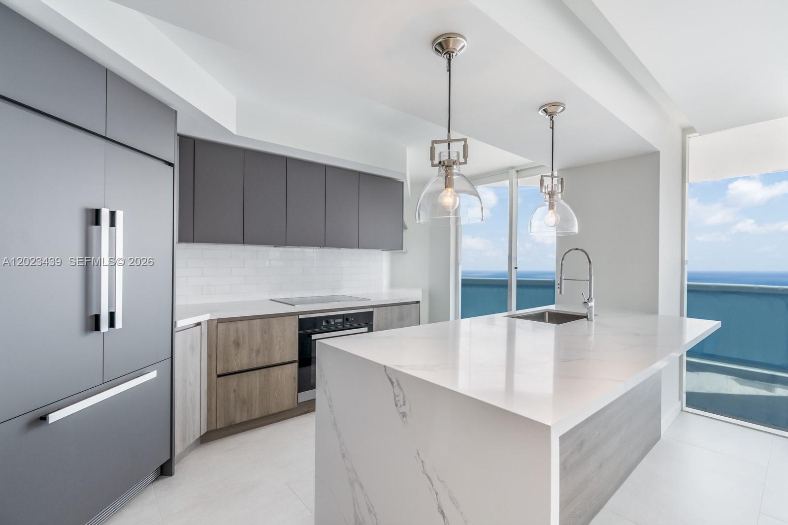 BEST REMODELED UNIT IN THE BUILDING + BEST LINE WITH DIRECT OCEAN VIEWS! A beach lovers paradise with unobstracted water and cityscape views from the time you open the double-door entryway and throughout every room in this spacious, 2 bed/2 bath with den (split floor plan) on the 25th floor. Unit features an oversized terrace the length of the residence with access from every room and glass railings. Unit has been remodeled in 2021 with the finest materials: marble flooring, quartz countertops. Other unit features include: floor to ceiling glass, open kitchen. Located centrally off 63rd and Collins Ave. La Gorce Palace is a full-service/amenity building. To include: beachfront swimming pool, spa, fitness center, concierge, valet parking, 24/7 security, recreation room. Unit is rented till March, 2027. New owner has to honor the lease.