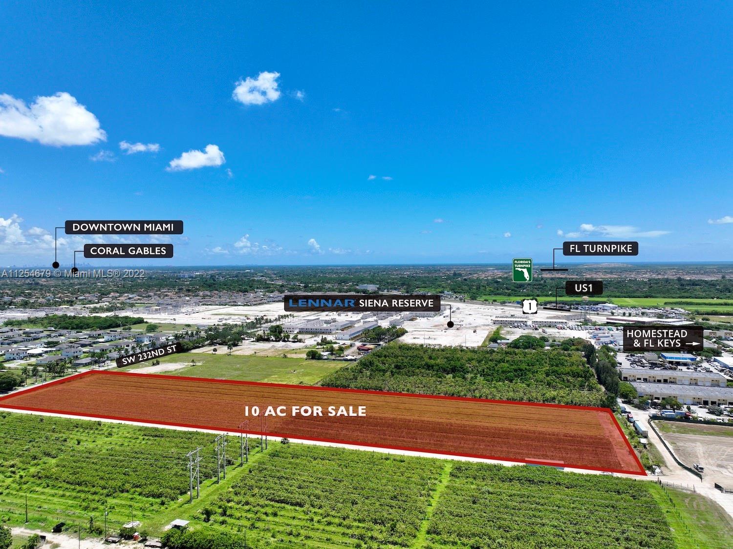 +/- 10.26 Acres
- Folio: 30-6923-000-0435
- Current Zoning: AU – Agricultural / Residential 5 Acres Gross
- Cross Streets: SW 232nd ST and SW 133rd Ave
- 0.6 miles from US 1
- Great Site for Future Residential Development - One of the Last Remaining Sites over 10 Acres in the Area
- Unincorporated Miami-Dade
- Future Land Use: Estate Density (EDR) 1 – 2.5 DU/AC