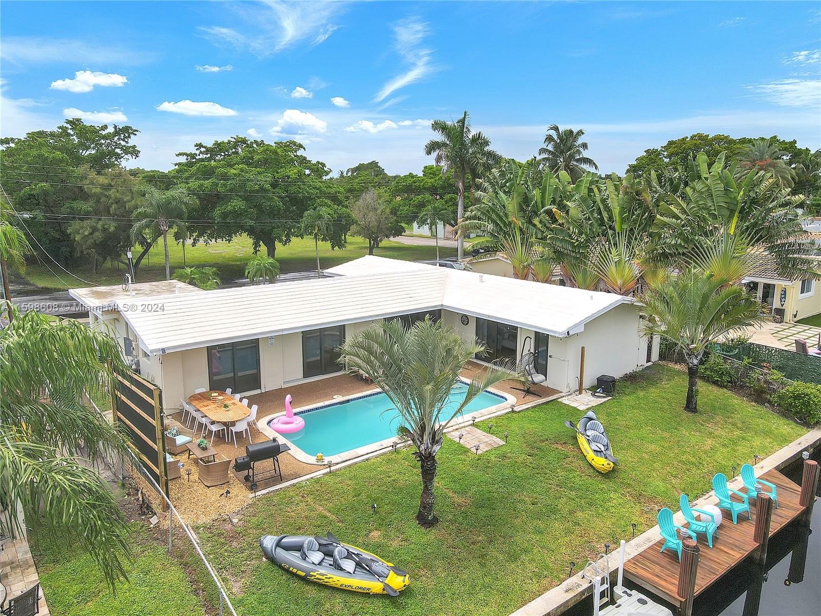 Beautiful modern waterfront home with pool, boat dock and ocean access! 3 bedroom 2 bath split open floor plan with plenty of natural light and large impact sliders throughout the backside of the house. Heated pool, garage, new AC and appliances. Turnkey and move in ready. Just drive on up or sail around back!