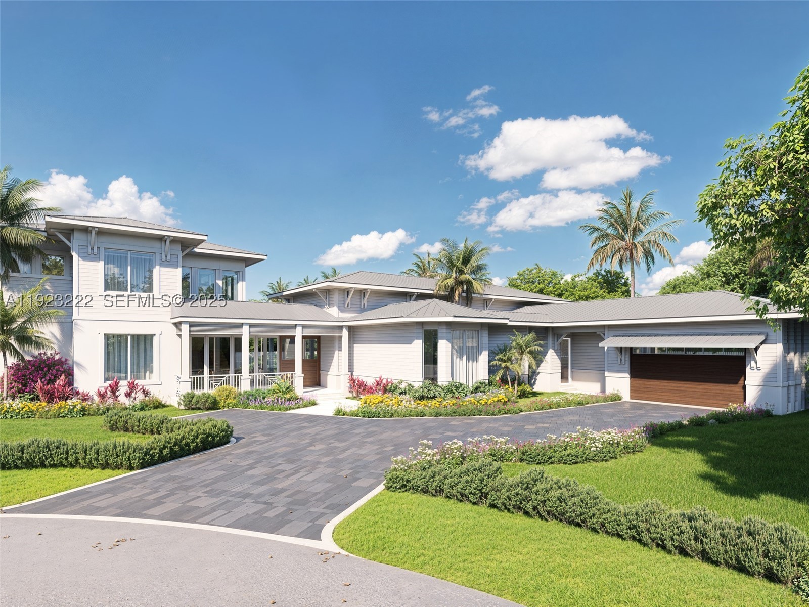 Experience timeless coastal elegance in this exceptional new construction residence, ideally situated on a 19,217 sq ft lot in a quiet Pinecrest cul-de-sac. Offering 8 bedrooms, 7 full baths, and 1 half bath, this thoughtfully designed Key West-inspired home encompasses 7,289 total sq ft with 5,607 sq ft under air. A dramatic oversized great room with soaring 17-foot ceilings seamlessly integrates the family room, dining area, and entertaining bar, creating an impressive yet inviting gathering space. The gourmet kitchen is appointed with custom cabinetry and premium Sub-Zero and Wolf appliances. Expansive covered terraces with tongue-and-groove ceilings create a seamless indoor-outdoor lifestyle, ideal for year-round entertaining. Additional highlights include insulated aluminum garage doors, spacious bedroom suites, and generator-ready infrastructure. Scheduled for completion in Fall 2026, this is a rare opportunity to own a brand-new luxury residence in one of Pinecrest's most desirable locations.