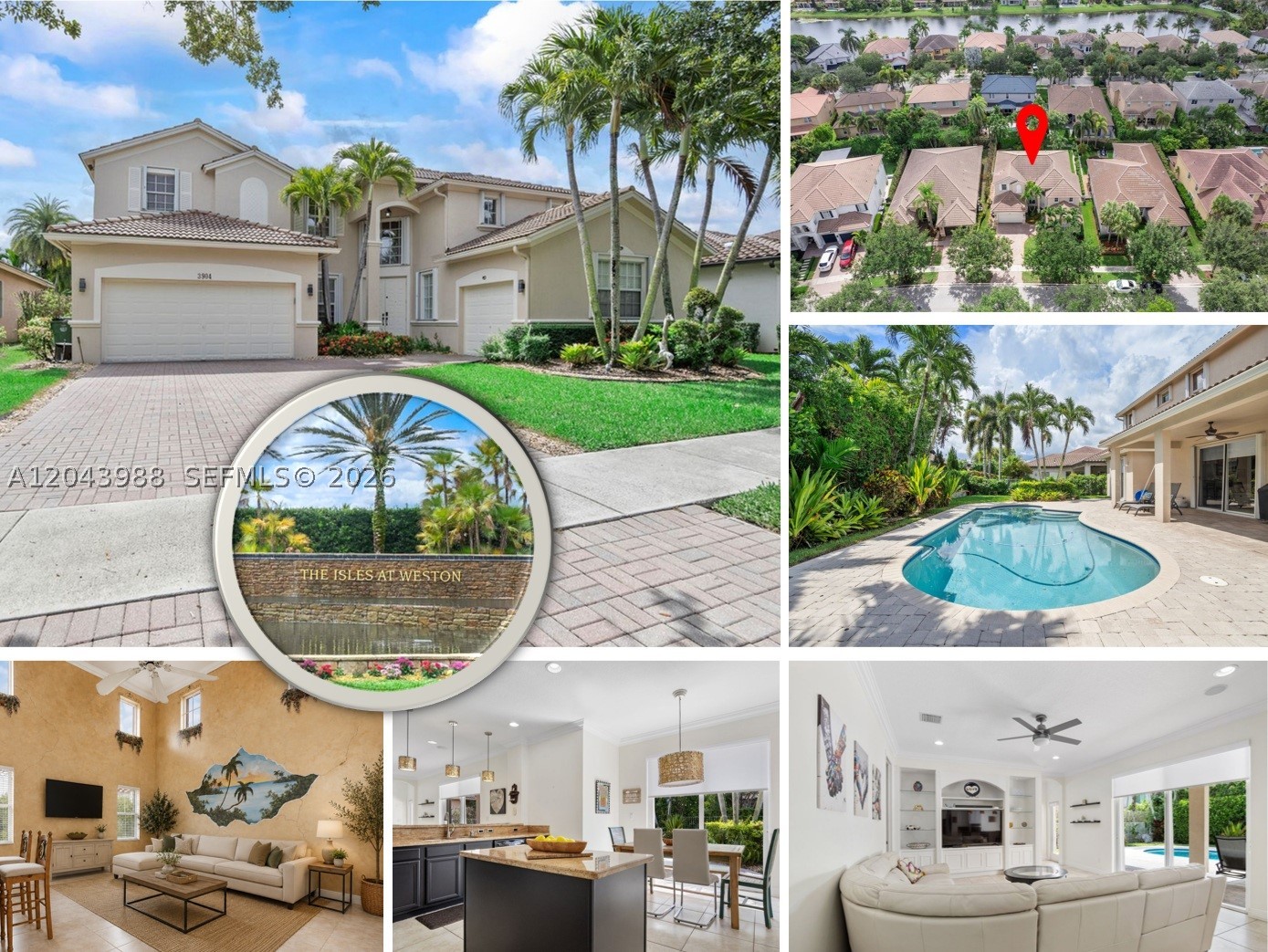 Welcome to The Isles at Weston, one of Weston’s most sought-after gated communities. This spacious residence offers 5BR/3BA, 3,078SF under air, 3-car garage & pool. Designed with an ideal 2-story floor plan, the home has soaring volume ceilings, abundant natural light, crown molding & highly desirable 1st-floor BR with full bathroom—perfect for guests, extended family or home office. Oversized primary suite serves as private retreat & includes custom-built closet system. The kitchen is designed for everyday living & entertaining, featuring a center island, walk-in pantry & ample workspace. Adjacent to the living room, formal dining room provides an elegant setting for gatherings & special occasions. The inviting family room showcases custom built-in display shelving & storage, creating both functionality & character. The expansive living spaces offer endless possibilities for personalization, allowing the next owner to update & design the home to suit their own style & vision. Pool area w/shower & large patio. Fully fenced, complete hurricane protection, safe room & reverse osmosis water system. Whether you're seeking move-in-ready or to customize, this home presents exceptional value in a premier Weston location. Residents of The Isles at Weston enjoy access to a multimillion-dollar clubhouse featuring resort-style pool, gym, playground, volleyball court & beautifully maintained common areas. Located near top-rated schools, parks, shopping, dining & major commuter routes.