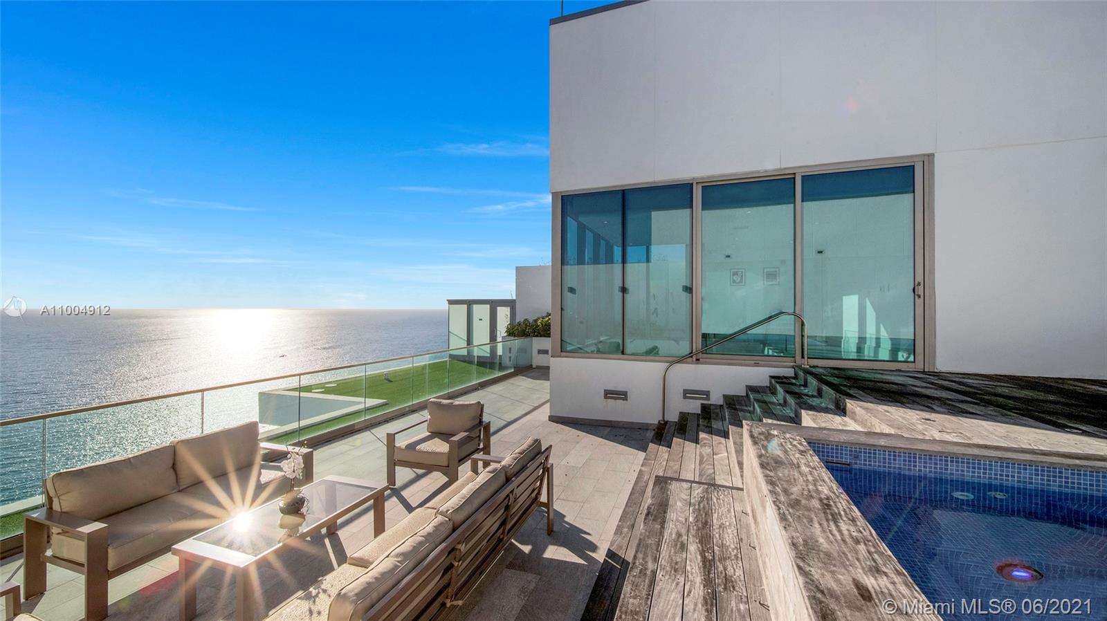 Dive into the ocean from this upper penthouse at the luxurious Oceana Bal Harbour Condo.
World-class views, personal 32 ft rooftop pool, jacuzzi, and almost 6,000 sqft. This 4 BR plus media room can become your private sanctuary. The unit also features 2 master suites, 5 ½ baths, a spa-inspired master bathroom with a full-size sauna, two oversized showers, a stone bathtub, and two enclosed toilet rooms. The upper level includes a summer kitchen and outside lounge areas with direct Ocean, Bay, and City views. The main level features marble floors, 11 ft-high ceilings, and high-impact sliding doors that allow access to the XL balcony overlooking the ocean from every room. Oceana features 5-star amenities including a world-class spa, Olympic-style lap pool, two tennis courts, and more.