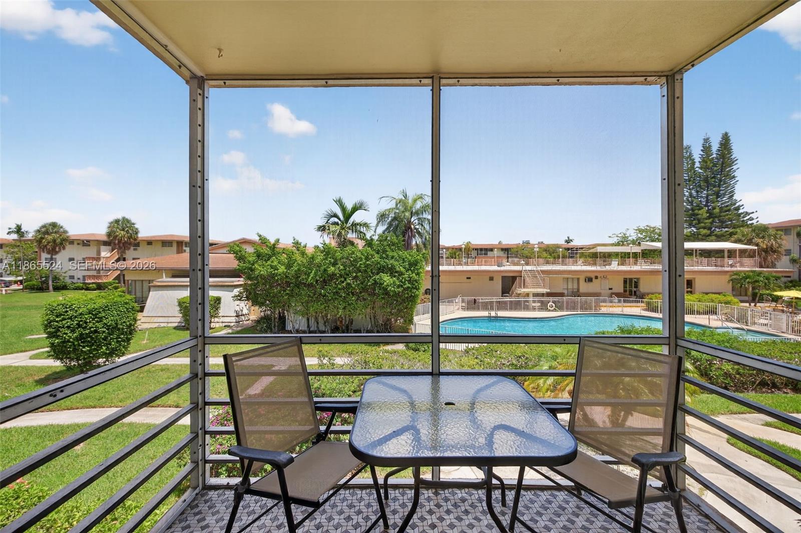 Welcome to this beautifully maintained 1-bedroom, 1-bathroom unit for sale at the Mar-Len Gardens, Building 6,with direct views on the pool. Wow! Just walk right to the pool! Tile floor throughout, this one will sell all furnished and turnkey, as seen. There is a Murphy Bed to accommodate your guest and family! The spacious screened-in patio nicely located. No neighbors in front, no neighbors int he back. Brand new roof just installed! .The Mar-Len garden is a Hopa Verified Community with lots of activities and fun. COOP with land lease. Cash only, No Rental 1st year, then once a year for a max of 4 months, Gated community with 2 pools, clubhouse, gym, inside Pickleball & more.. Brand new roof was just installed! Only 3 miles to the beach Beach! Closed to the restaurants and stores! Call fast, won't last! Total fees including land lease, maintenance and county taxes are $740, Don't wait