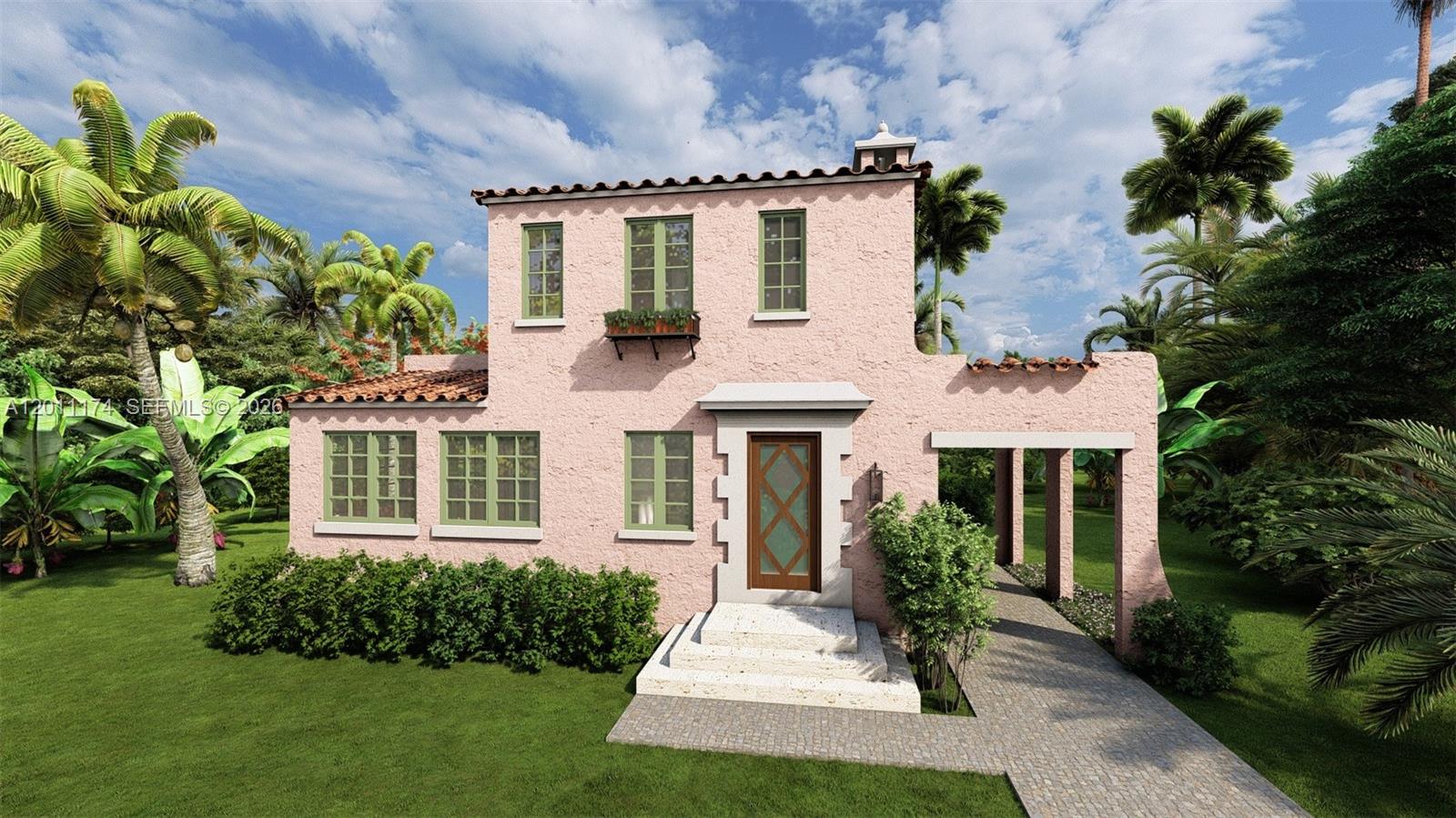 Built in 1926 by George Fink, one of the founders of Coral Gables, this exceptional historic residence is a true Coral Gables gem. Rich in architectural character and timeless charm, the home reflects the original vision of the City Beautiful. After more than two years of extensive permitting and approvals, the property offers a rare opportunity for the next owner to enhance or expand with confidence while preserving its historic integrity. A unique blend of heritage, location, and upside, this home represents both a meaningful legacy and significant long-term equity potential in one of Coral Gables' most sought-after neighborhoods. A huge investment has been made to have full approvals from the Coral Gables Historic Board and Architectural Board and the new owner can hit the ground running with a proposed two story 4 bedroom/3.5 bathroom, 2,548 S/F pool home. Pictures featured here are the architectural renderings used for the approval process with the City of Coral Gables. The property is a complete rebuild project. **Pictures shown are the architectural renderings used for approval. This is not what the property looks like in it's current state**