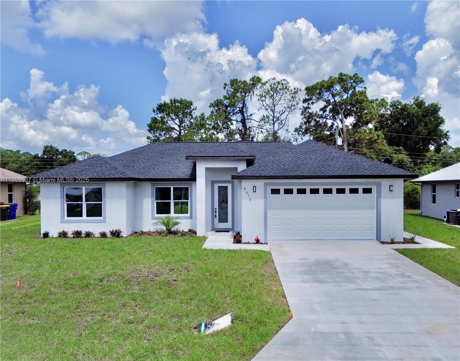 Stunning newly built 3BR/2BA home featuring cathedral ceilings, granite countertops in kitchen and baths, ceramic tile finishes, and a ceramic backsplash. Includes new appliances, remote-controlled ceiling fans in all rooms and patio, and a dedicated laundry room with utility sink. The 2-car garage offers side entry and epoxy-painted floors. Enjoy a spacious covered patio and a 4-zone irrigation system. Move-in ready with quality upgrades throughout!